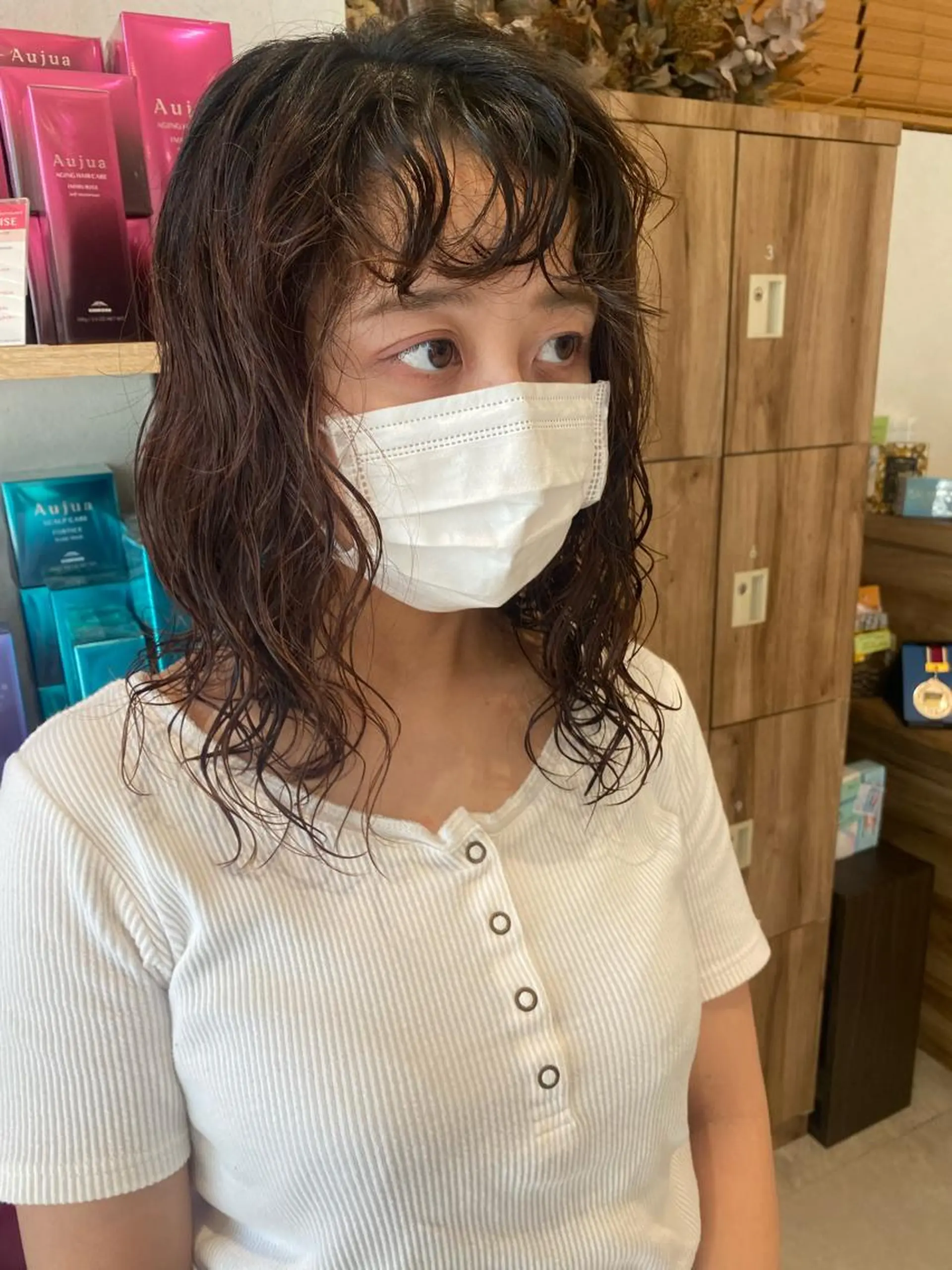 セミロング カラー パーマ ヘアアレンジ セミロングパーマ パーマ指名No1 /namiのヘアスタイル