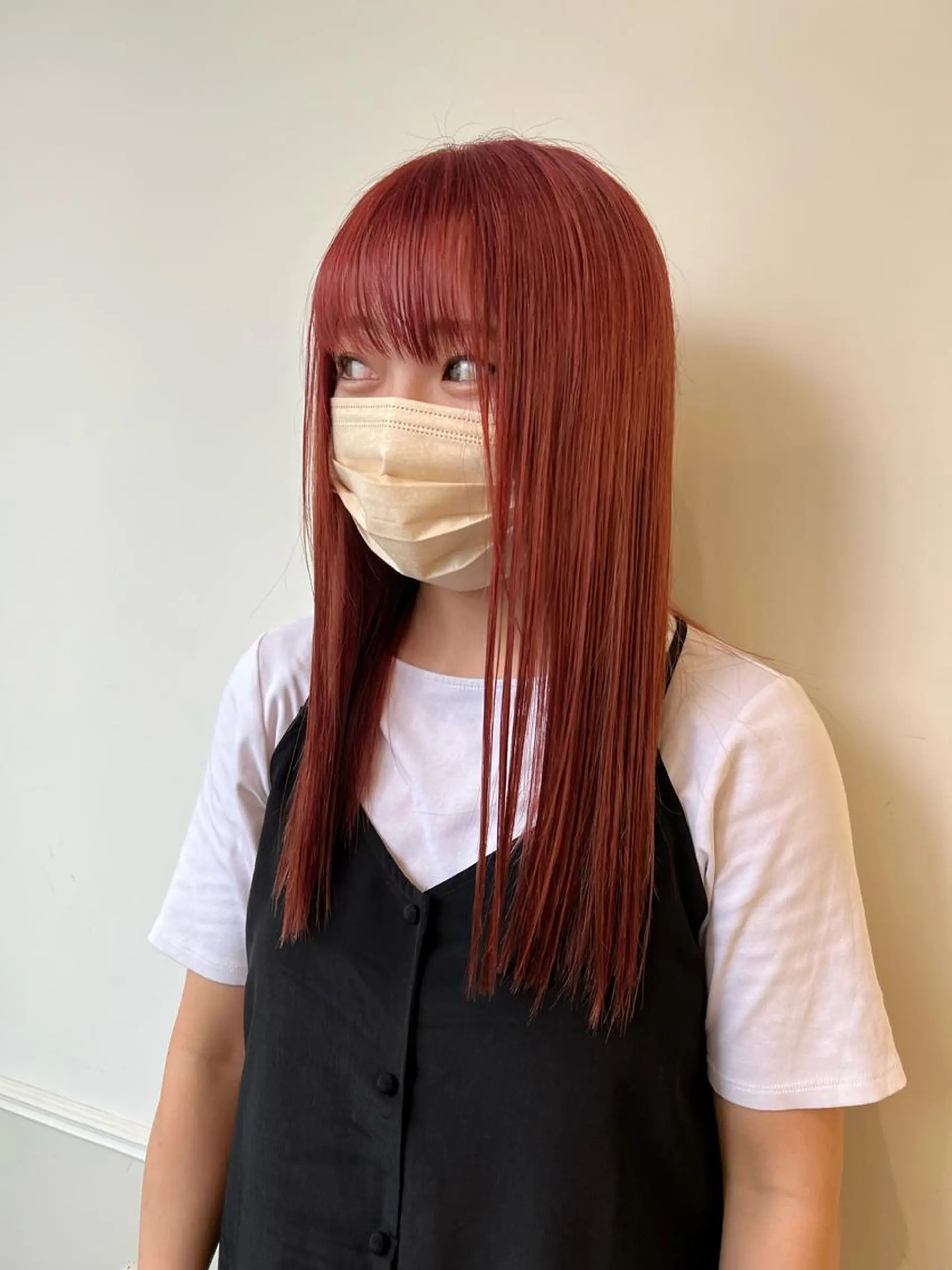 ロング 切りっぱなしボブ オレンジブラウン ピンクブラウン ボブ タナカ レイのヘアスタイル