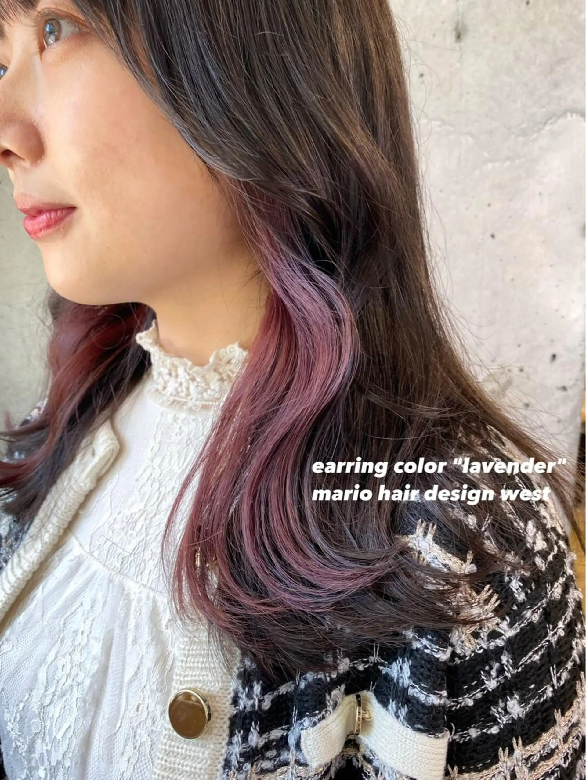 セミロング カラー イヤリングカラー グレージュ インナーカラー ラベンダーカラー ラベンダーグレージュ 竹嶌 健吾のヘアスタイル