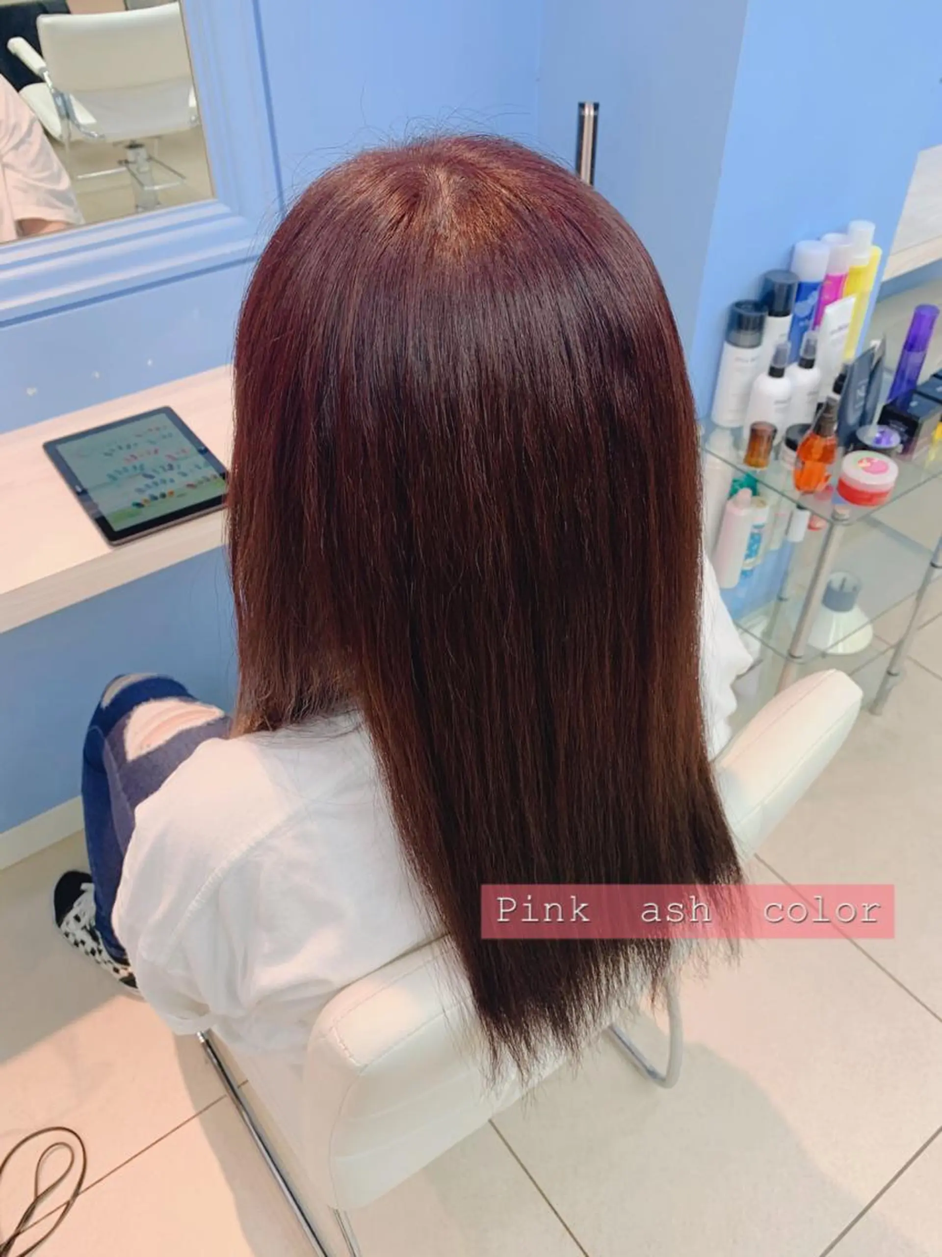 ロング カラー アッシュ ピンクカラー ピンクアッシュ ヘアカラー トリートメント ヘッドスパ ✂︎✂︎レディースの メンズカット屋さんのヘアスタイル