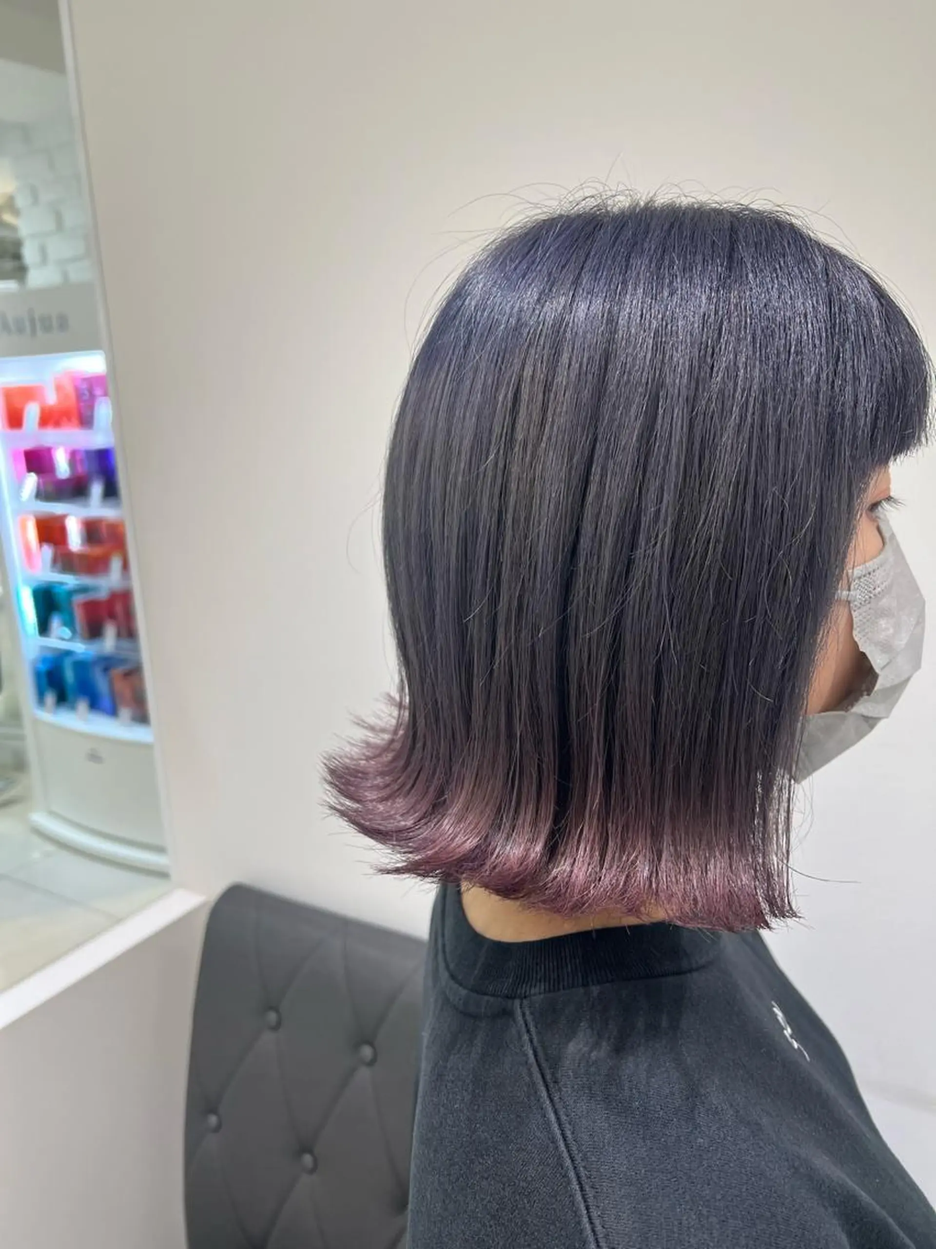 ミディアム カラー アッシュ ブリーチ ブルーカラー ブルージュ ラベンダーカラー 【暖色カラー特化】 中山由梨のヘアスタイル