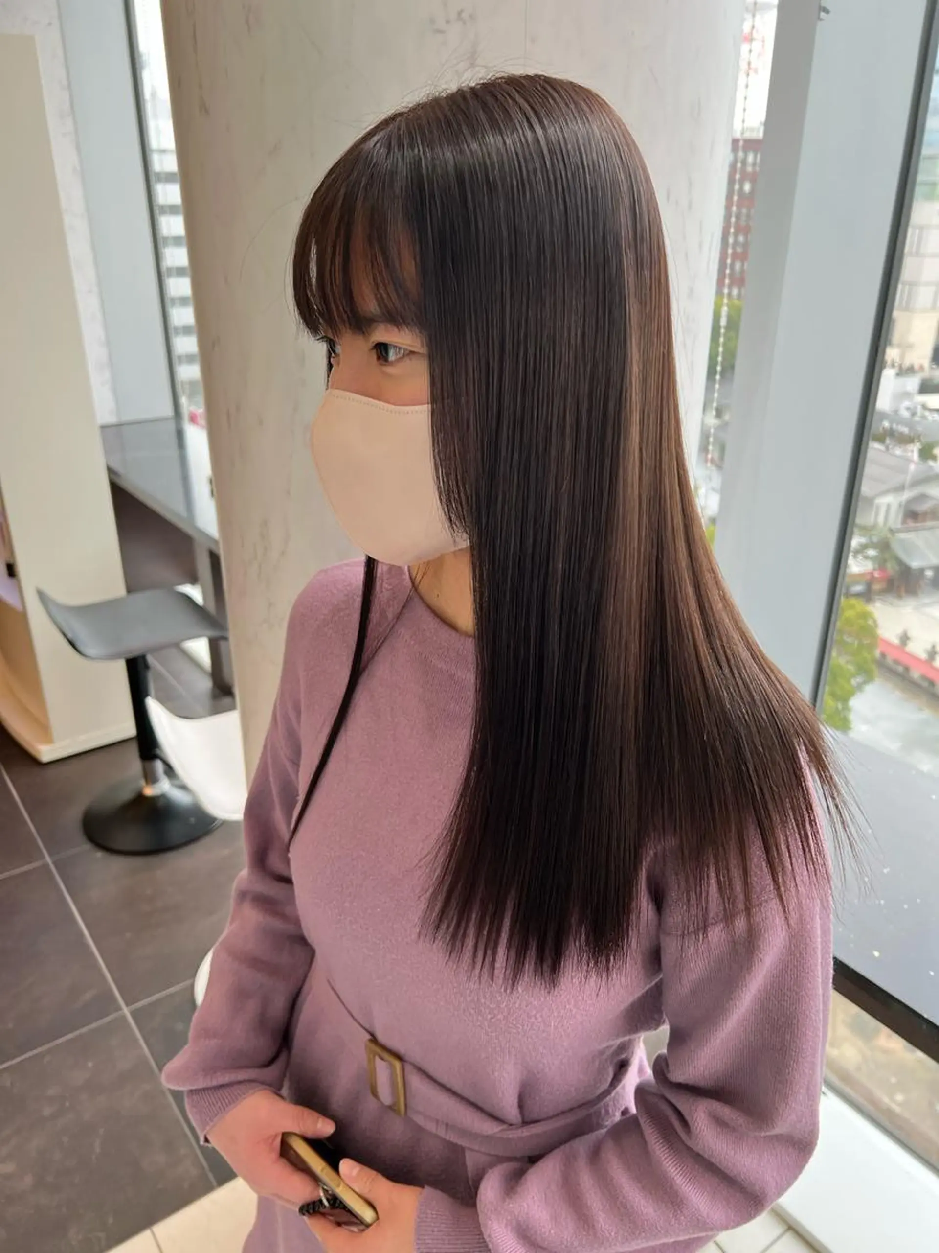 セミロング 髪質改善 縮毛矯正 酸性ストレート 福岡縮毛矯正✨️ ストレート 向井和輝のヘアスタイル