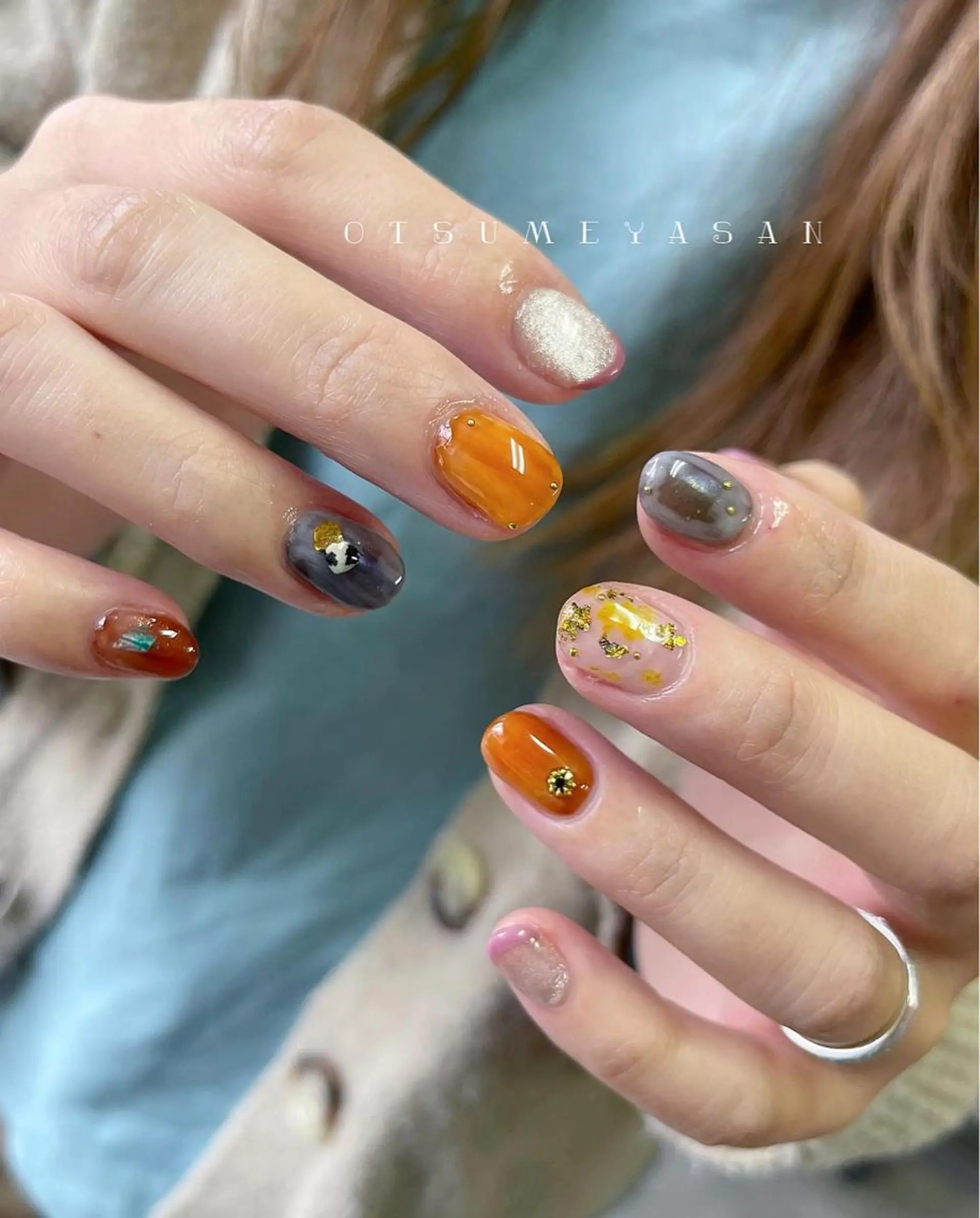 ネイル ブラウン ジェルネイル 韓国ネイル ミラーネイル ニュアンスネイル otsumeyasan所属・わたなべ ちかのネイルデザイン