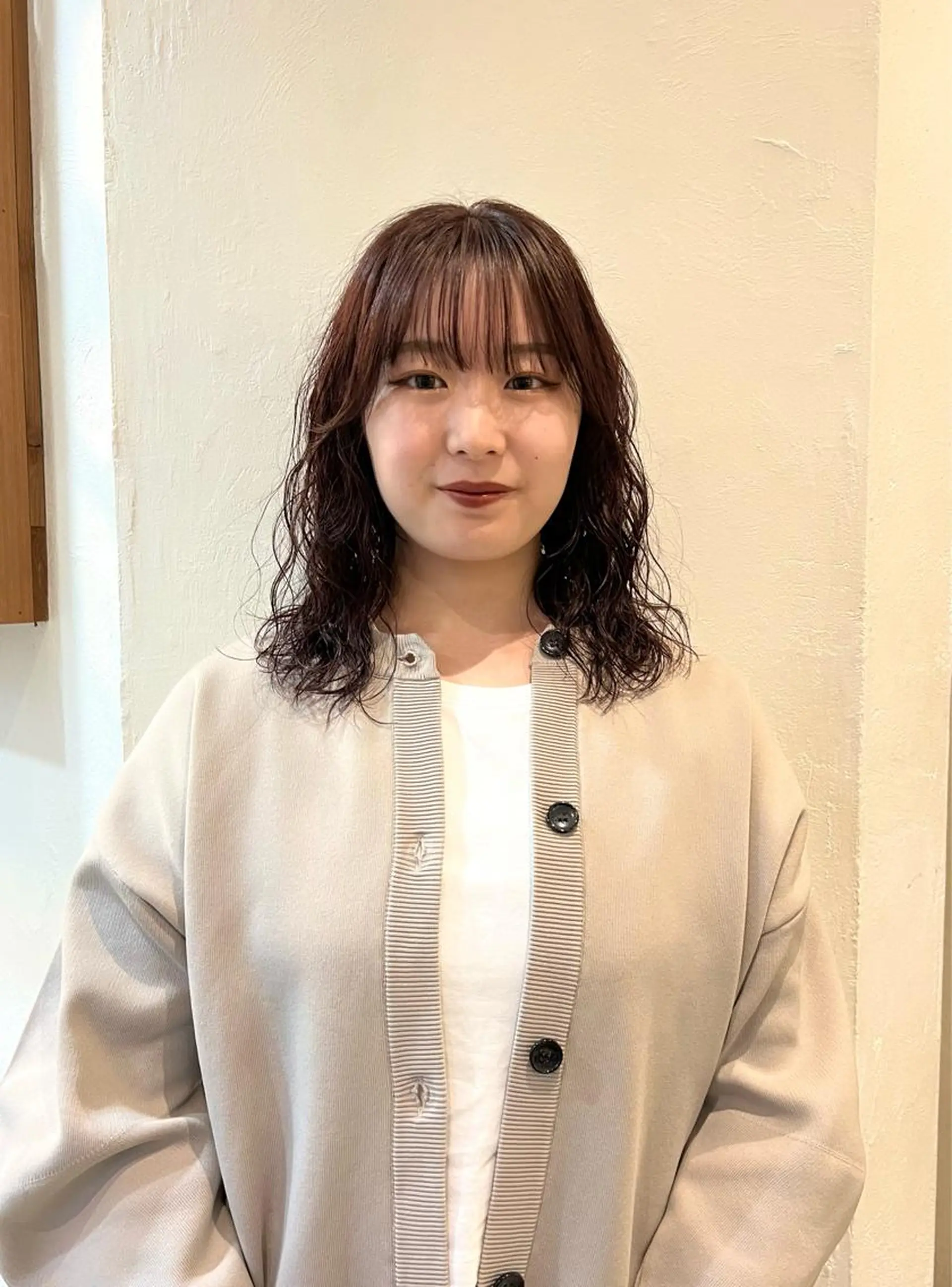 ミディアム カラー パーマ ミディアムパーマ ピンクカラー 店長　ショート& パーマ　坂本のヘアスタイル
