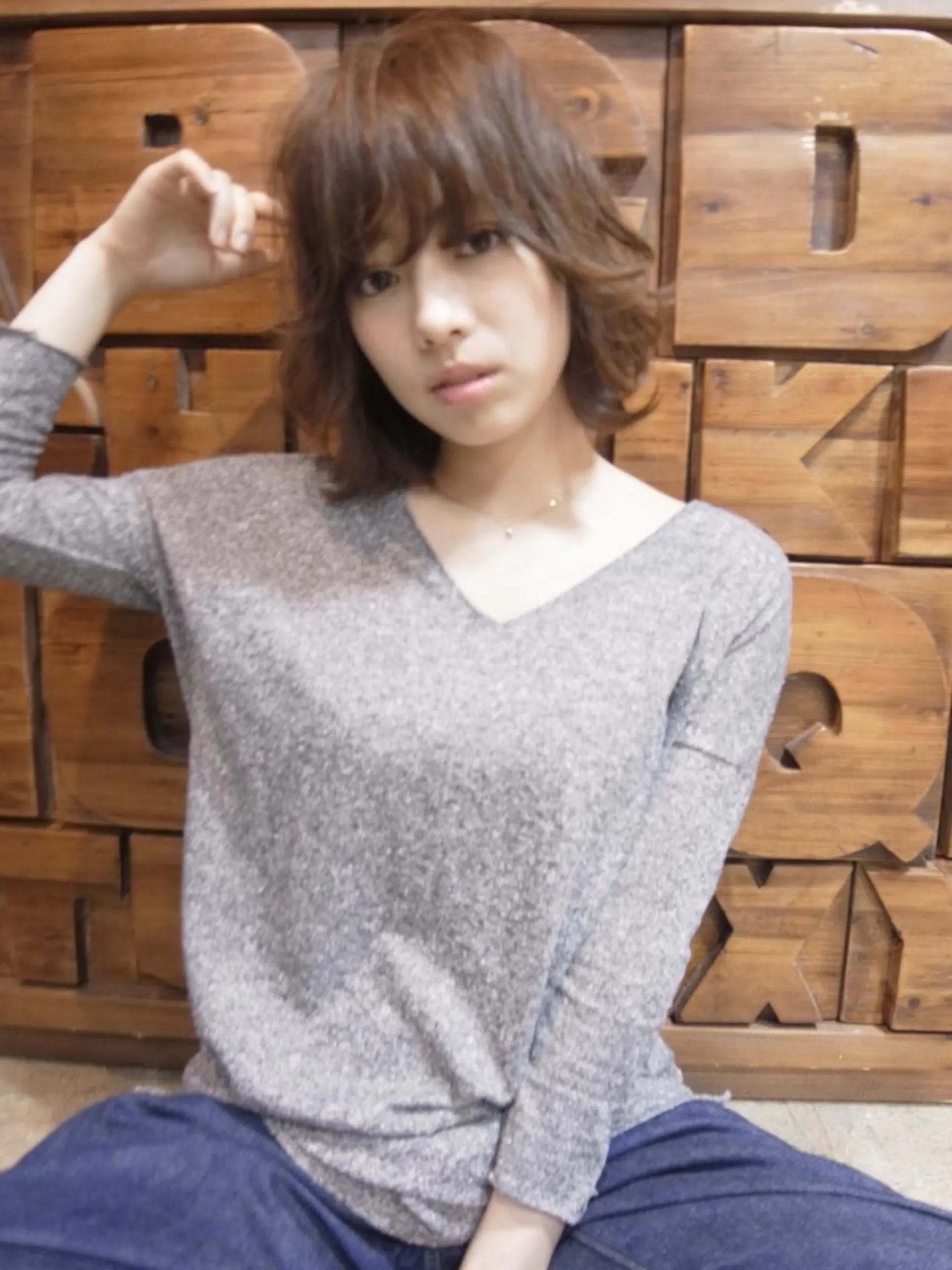 ミディアム カラー ボブレイヤー ボブ レイヤーカット 北條 優輝のヘアスタイル