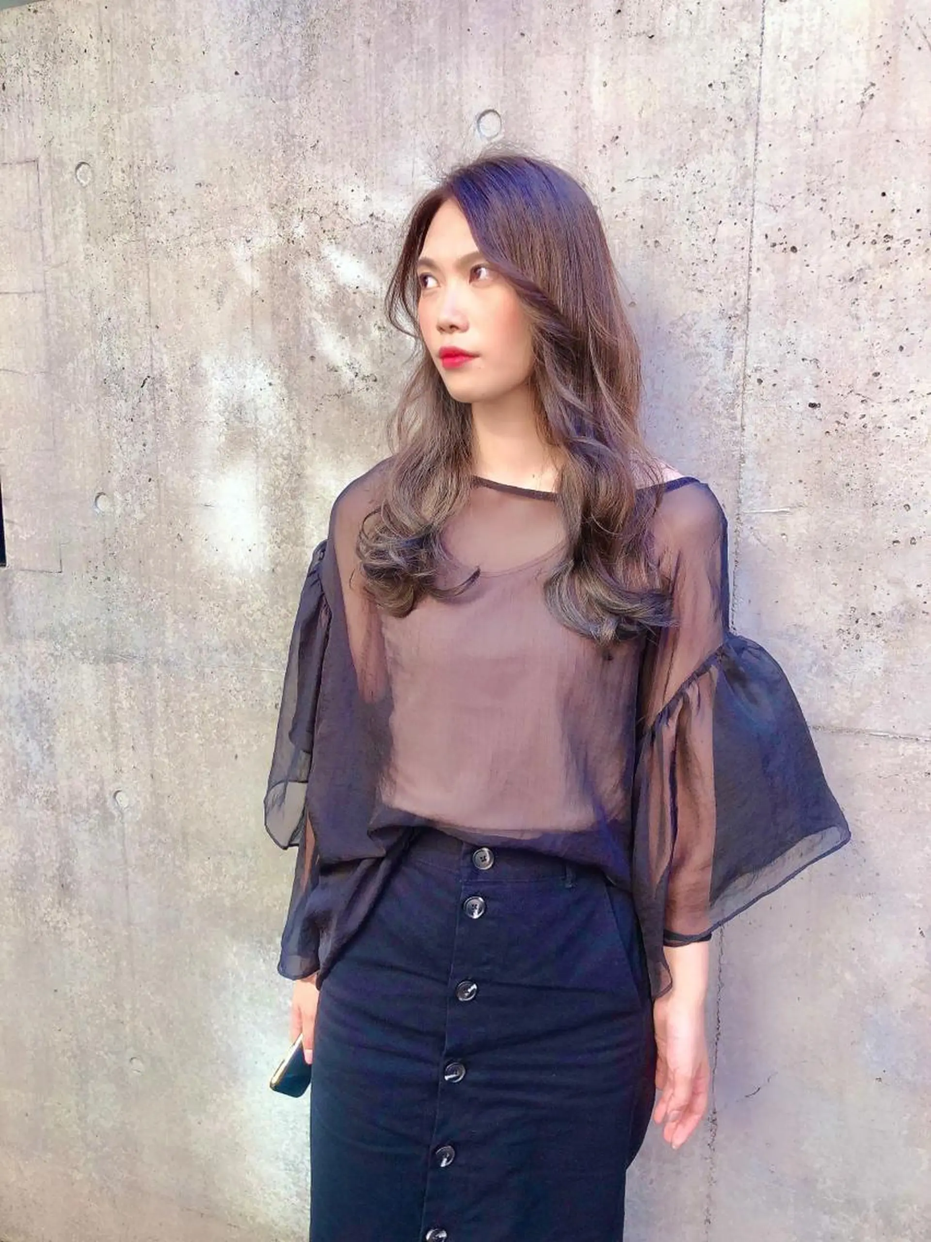 ロング 天使の羽バング・フェザーバング 韓国風ヘア 韓国風/小顔レイヤー /艶カラーのヘアスタイル