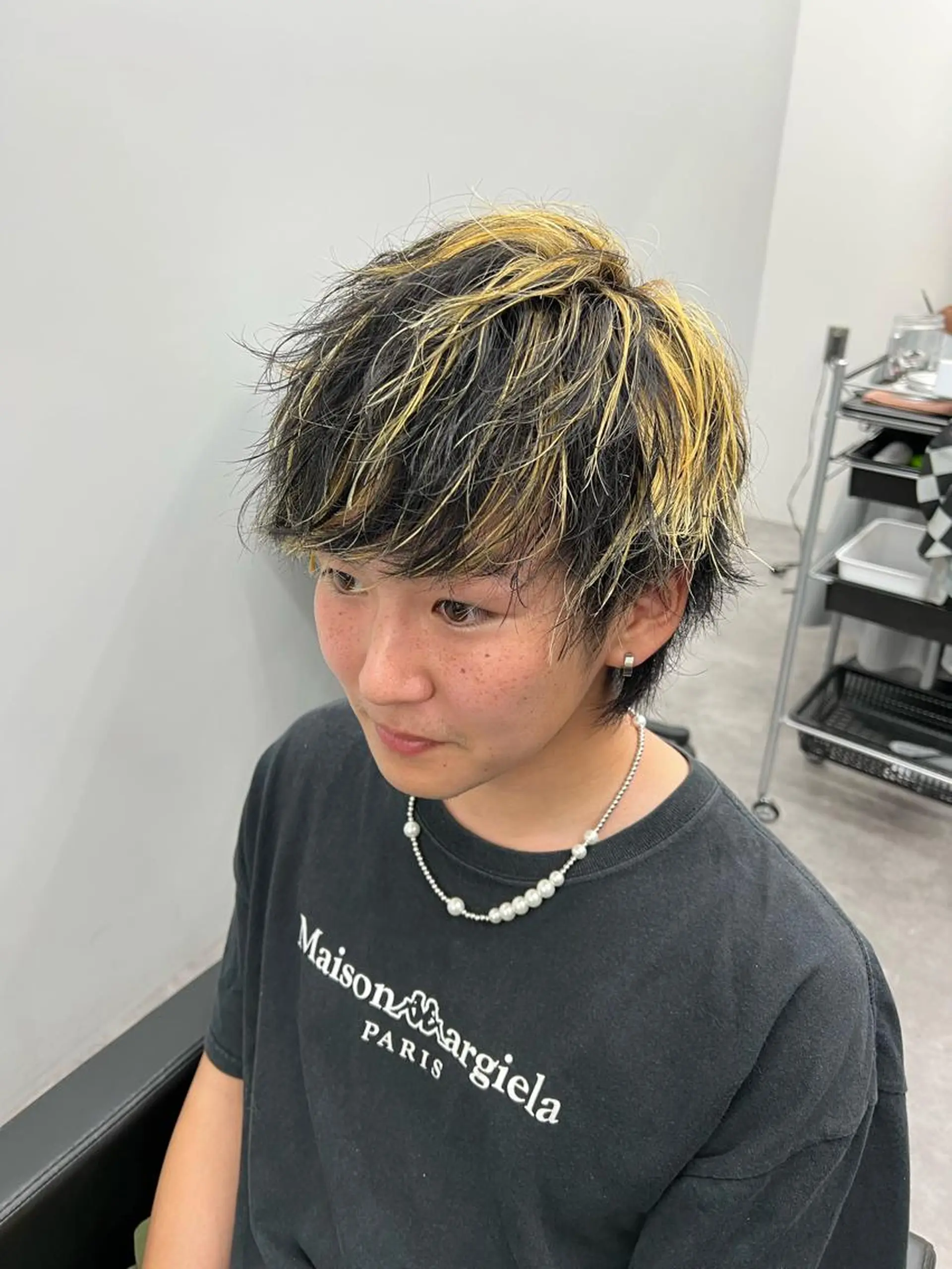 ショート カラー パーマ メンズ メンズバレイヤージュ メンズハイライト メンズウルフカット バレイヤージュ ハイライトカラー 【曲がる縮毛矯正】 モデル募集🙋カツヤのヘアスタイル