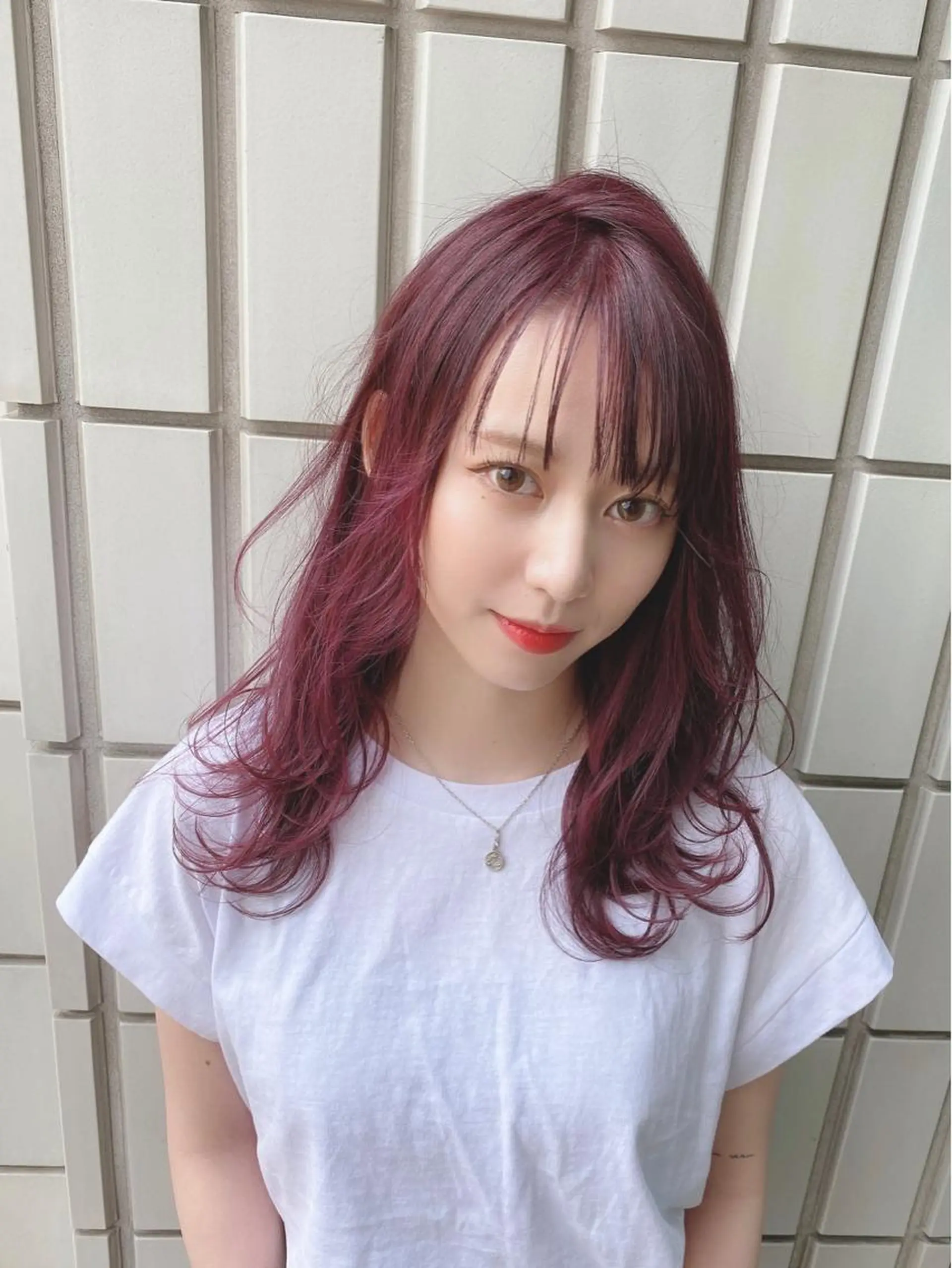 セミロング カラー ボルドーカラー ヘアカラー FERNA池袋所属・マンツーマン施術✂︎ 金田尚久🎨のヘアスタイル