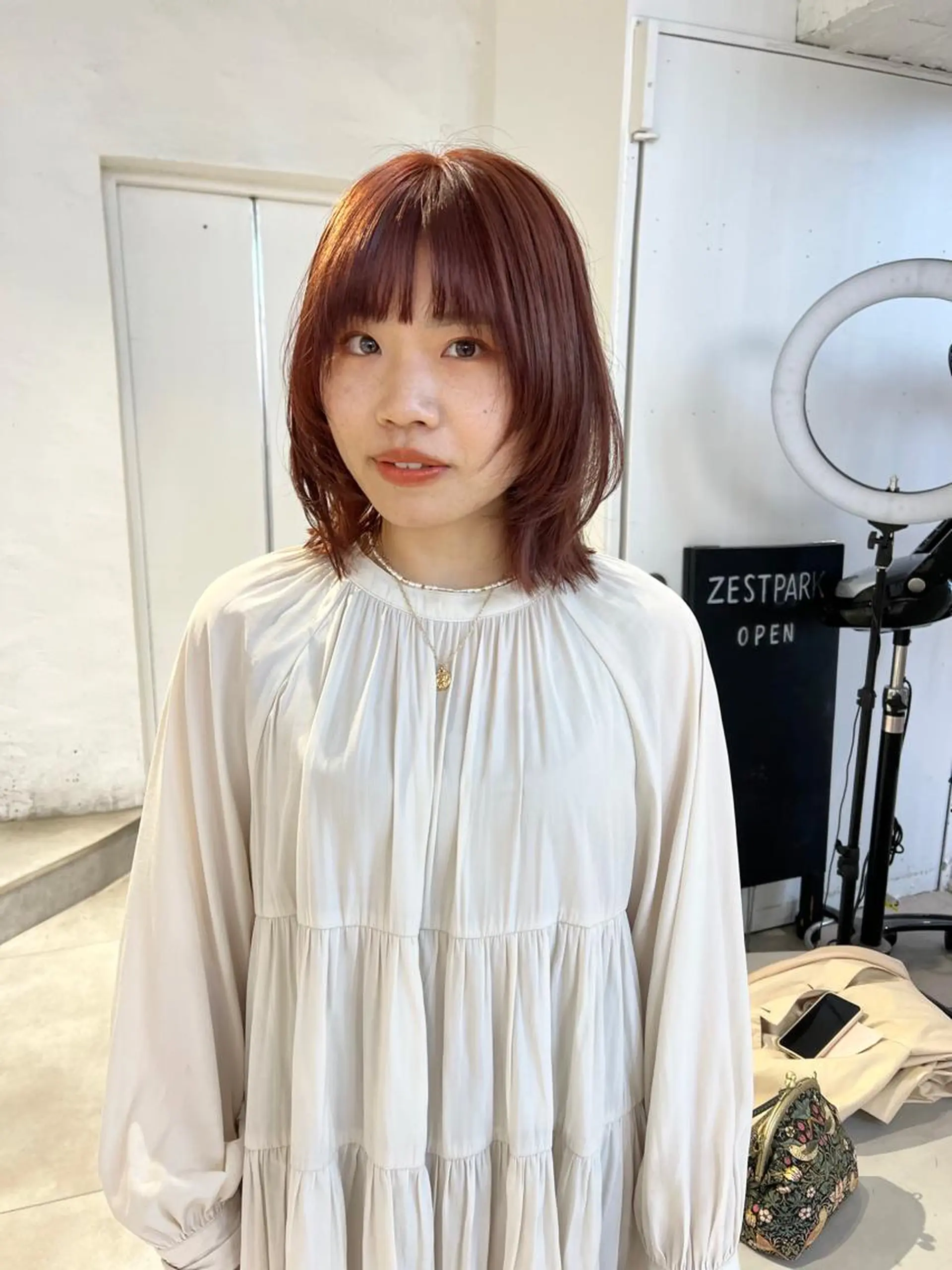 ミディアム カラー ブリーチ ブラウンカラー ブリーチなしカラー ピンクカラー ピンクブラウン 顔周りカット/透明感 カラー✂️MEIのヘアスタイル