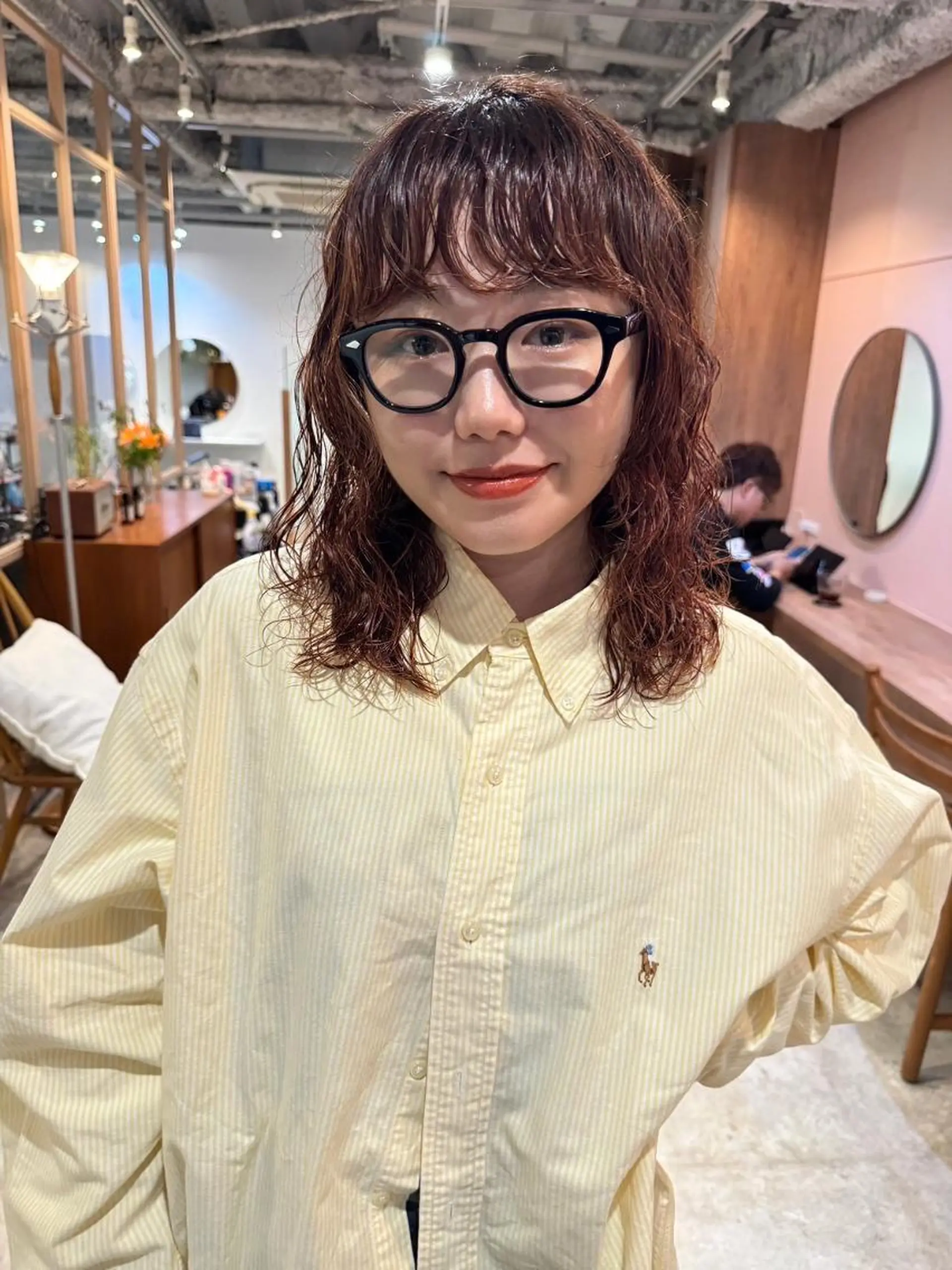 ミディアム カラー パーマ ショートボブ ミディアムパーマ アディクシーカラー ブリーチ ケアブリーチ カット ヘアカラー トリートメント CEINE OURのヘアスタイル