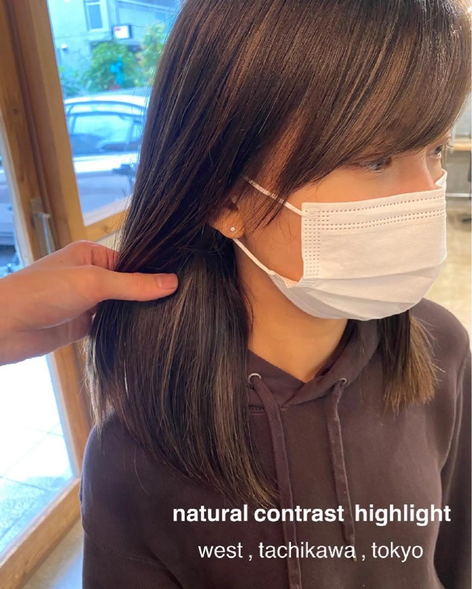 セミロング カラー グレージュ ハイライトカラー ハイライト 学生 竹嶌 健吾のヘアスタイル