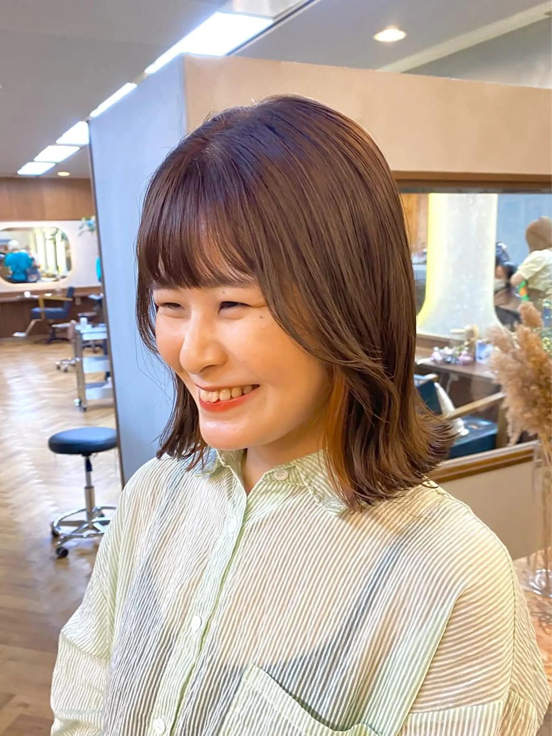 ミディアム カラー ヘアアレンジ ベージュカラー ミルクティーベージュ オレンジ オレンジベージュ 似合わせカット カット ヘアカラー トリートメント ハル🌸柔色/ ブリーチなし/艶髪のヘアスタイル