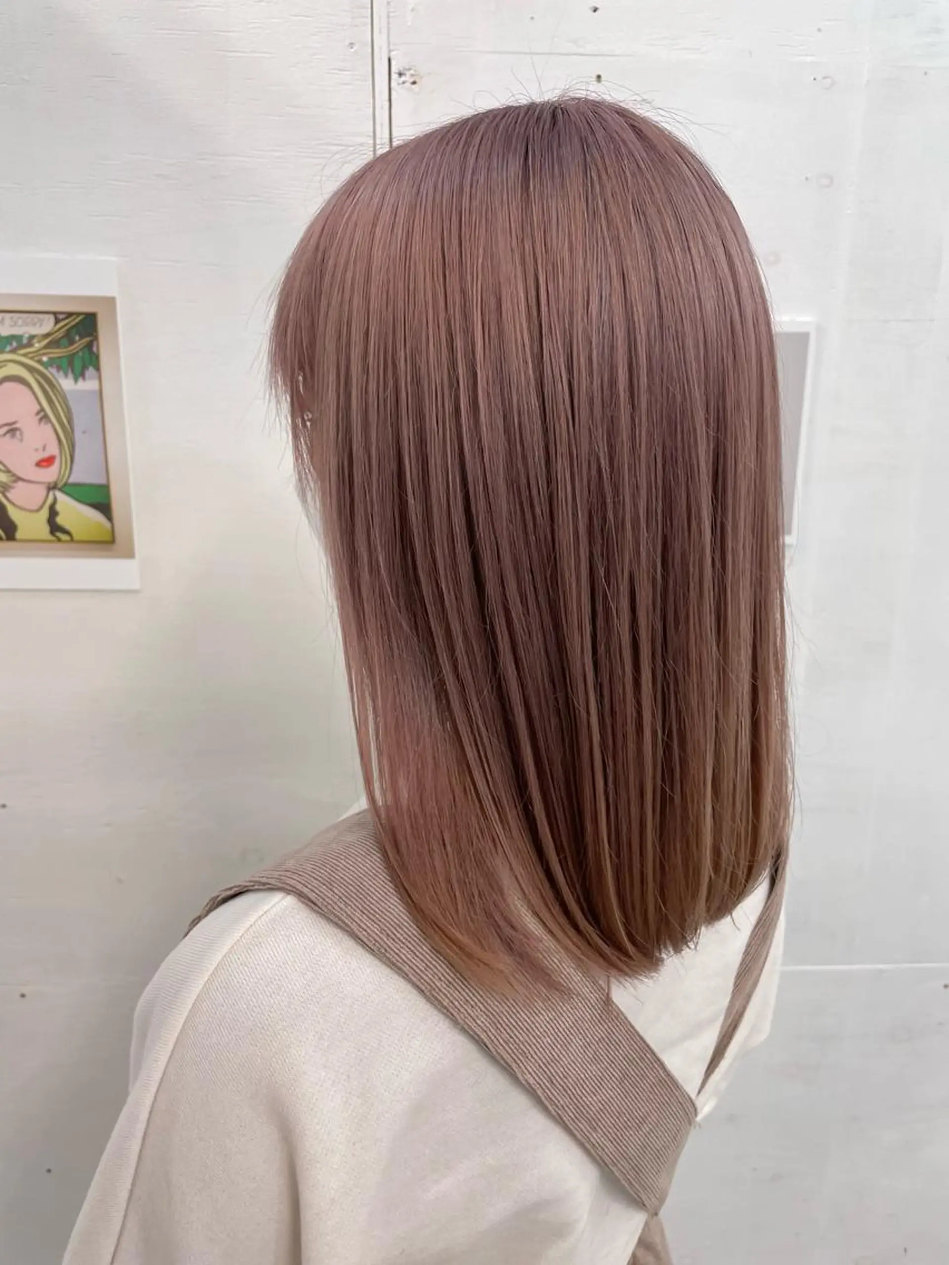 ミディアム カラー ベージュカラー ピンクカラー ピンクベージュ 篠崎 佑季のヘアスタイル