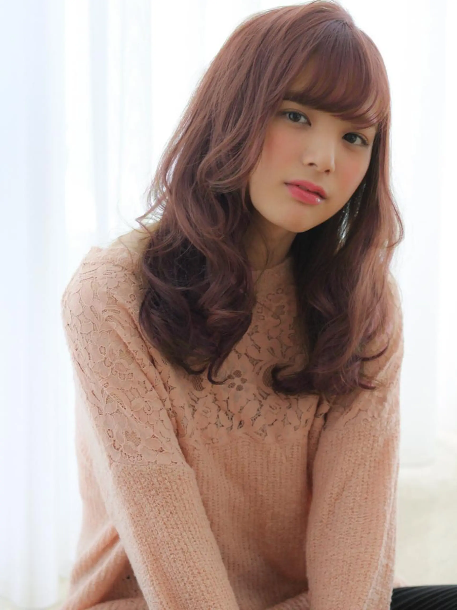 セミロング ロング カラー パーマ セミロングパーマ ピンクカラー VIVIE【ヴィヴィ】所属・髪質改善/韓国風 レイヤー/田村祐樹のヘアスタイル