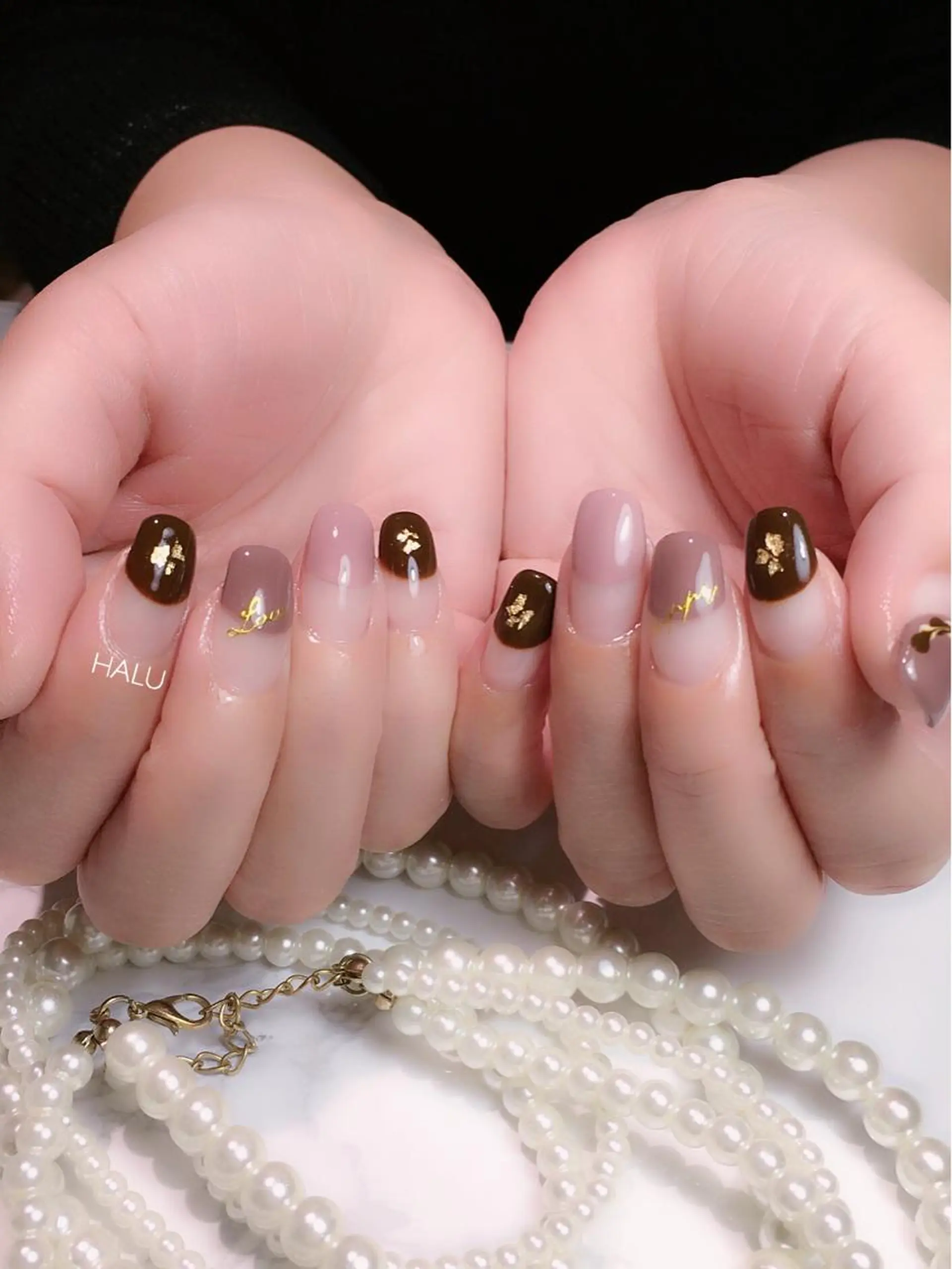 ネイル ボルドー ピンク バレンタイン HALU ハルのネイルデザイン