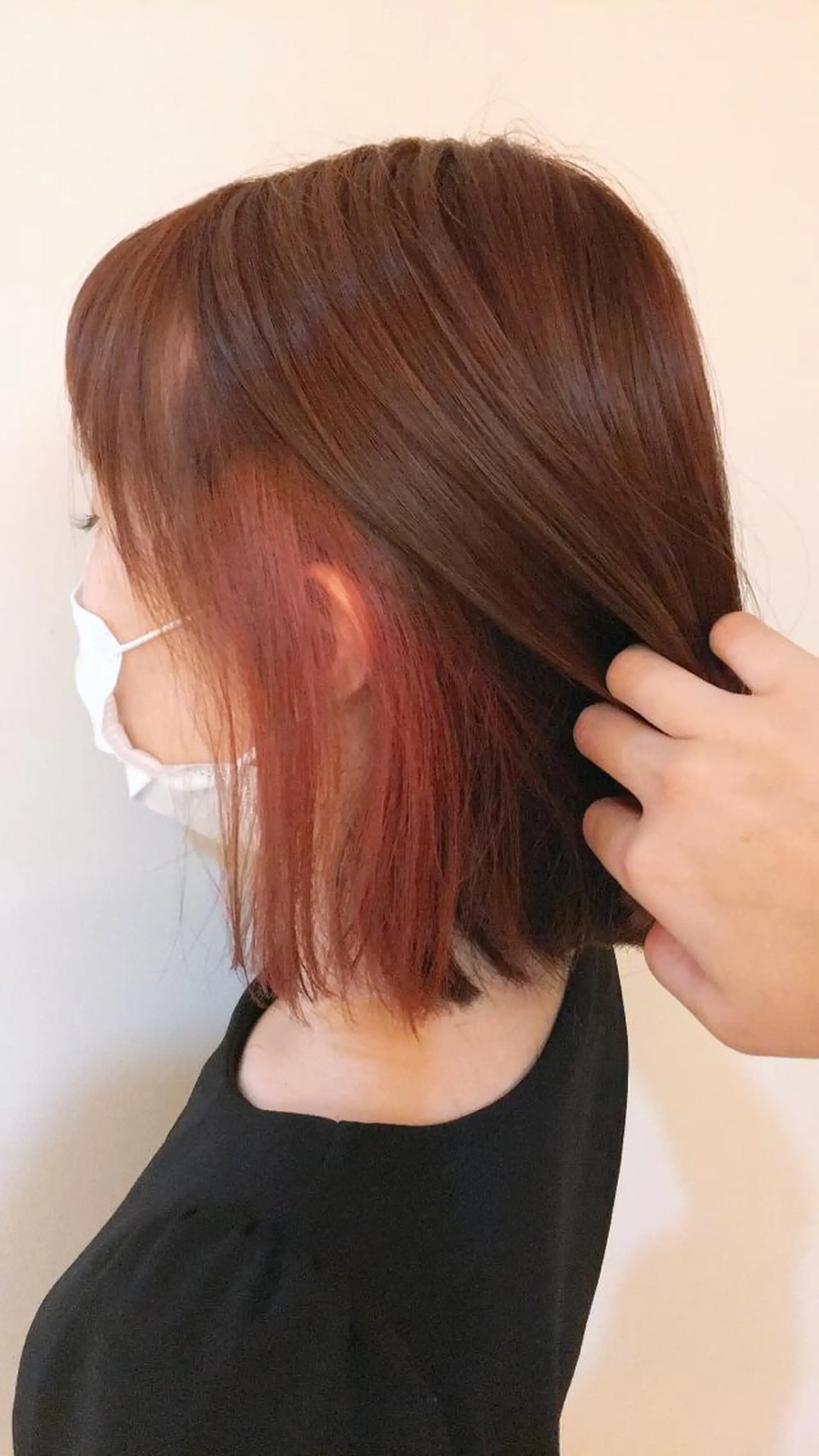 ミディアム カラー イヤリングカラー オレンジ 大石 祐那のヘアスタイル