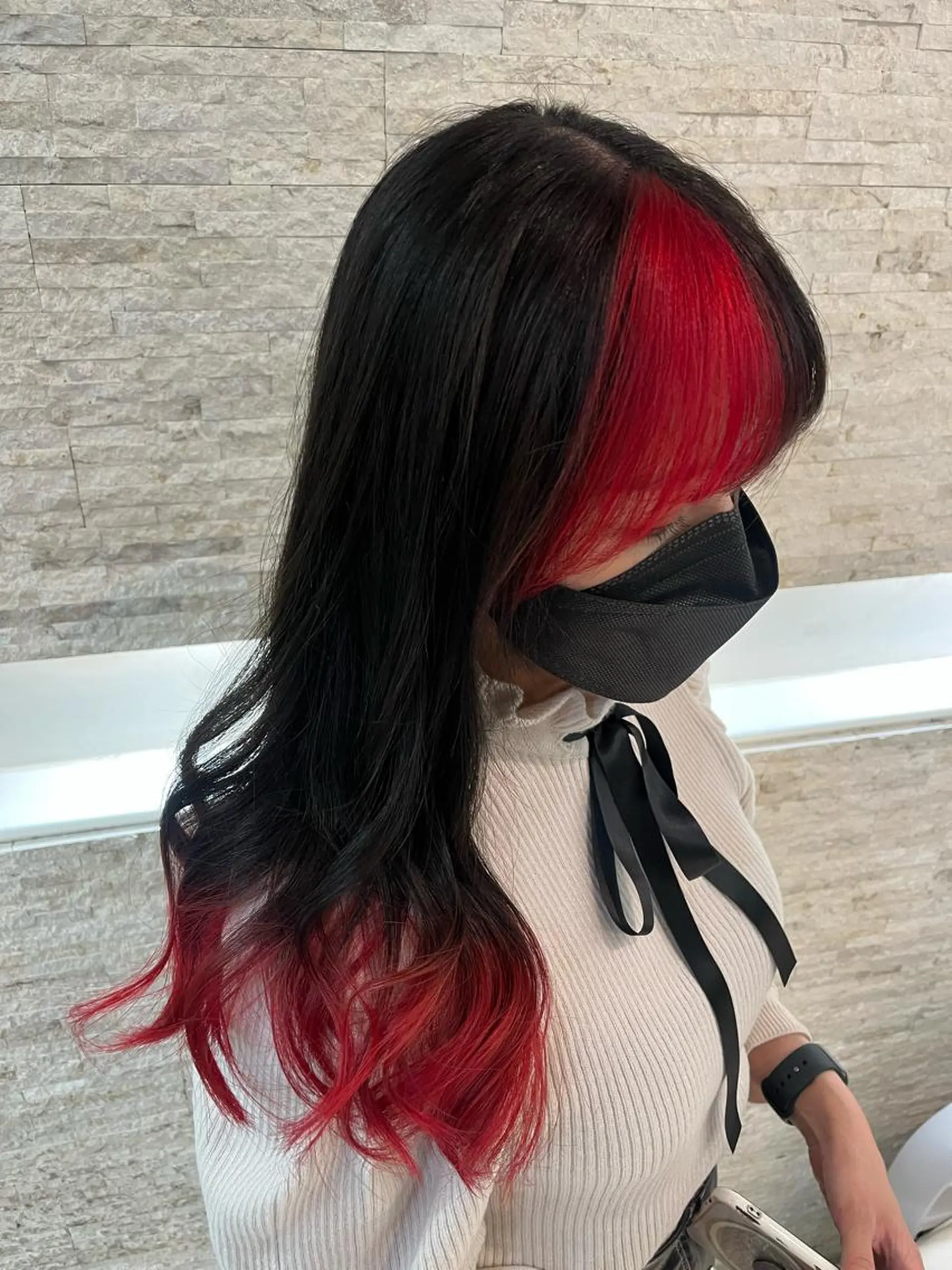 ロング カラー レッドカラー ヘアカラー トリートメント ヘアセット 韓国/インナーカラー 🍑YUI🍑のヘアスタイル