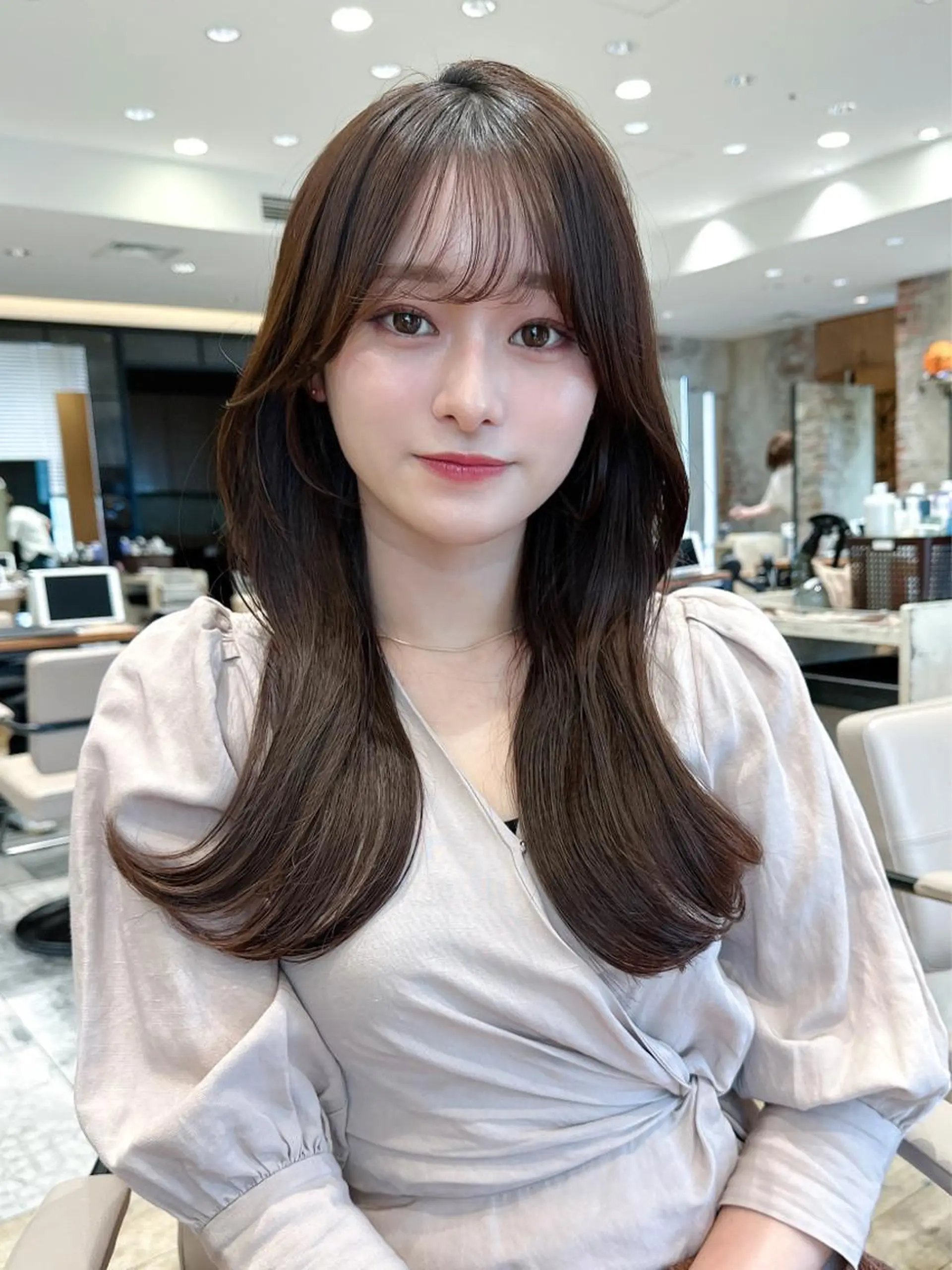 ロング カラー ベージュカラー ブラウンカラー ブラウンベージュ くびれヘア 顔周りカット カット ヘアカラー トリートメント 顔周り/くびれヘア 韓国ヘア💕風間るなのヘアスタイル