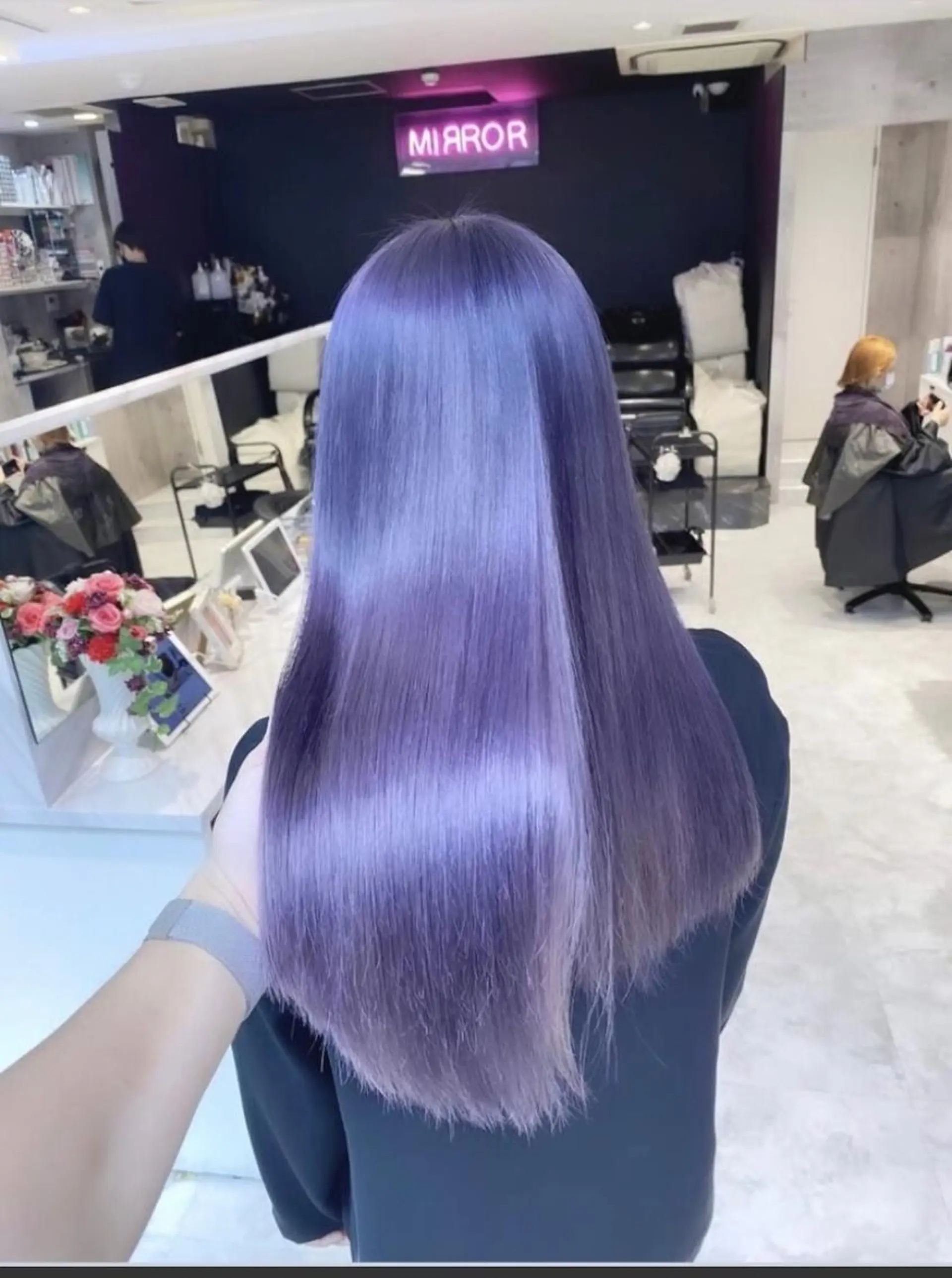 ロング アッシュ アッシュグレー アッシュグレージュ ミストバング ピンクブラウン ハイトーン×エクステ 💞くるみのヘアスタイル