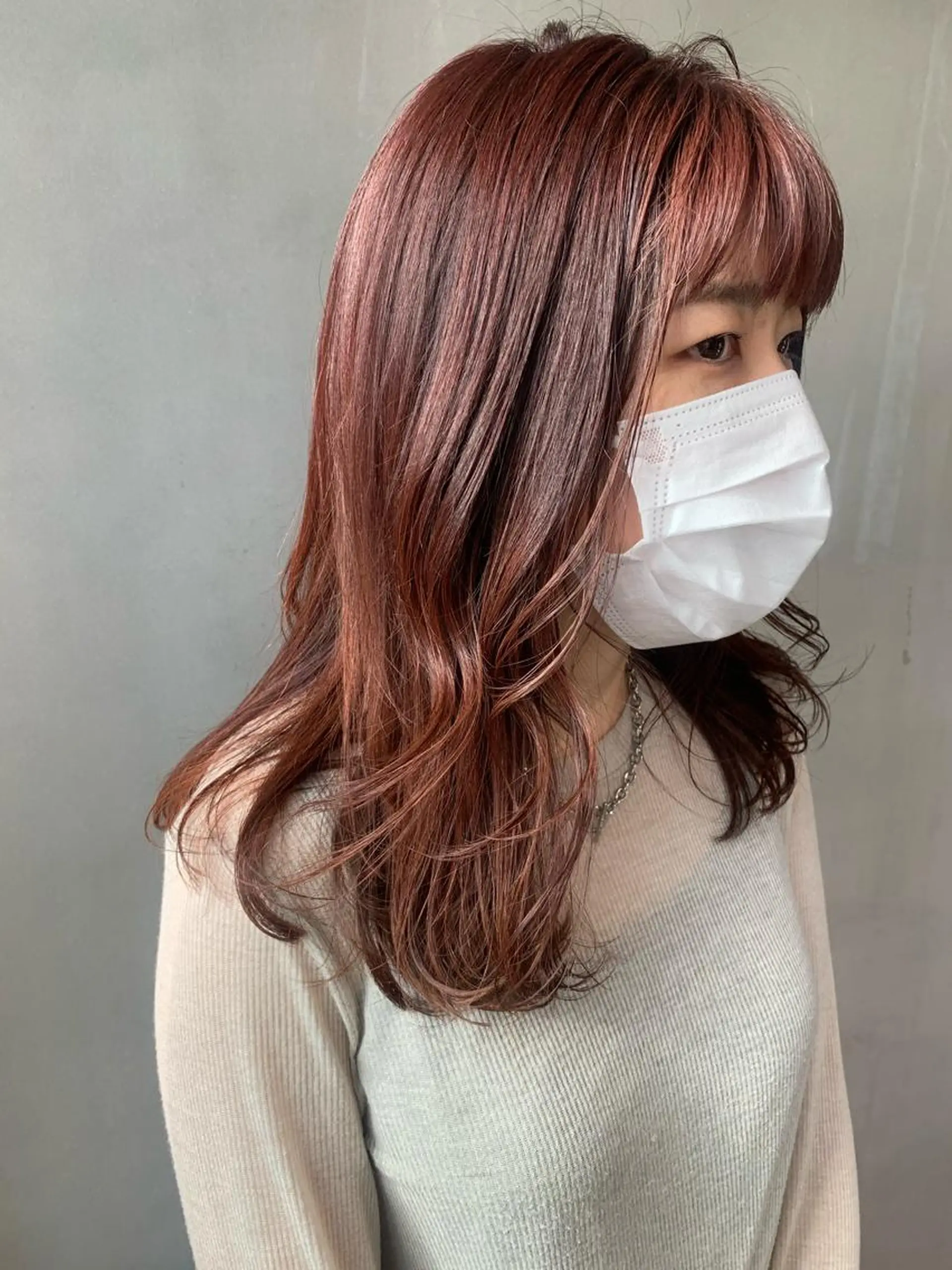 ロング カラー パーマ ヘアアレンジ メンズ キッズ ネイル マツエク・マツパ ブラウンカラー ピンクカラー ピンクブラウン カラーマツエク ブラウン SALOWIN梅田茶屋町店所属・ウルフレイヤーカット /チヒロのヘアスタイル