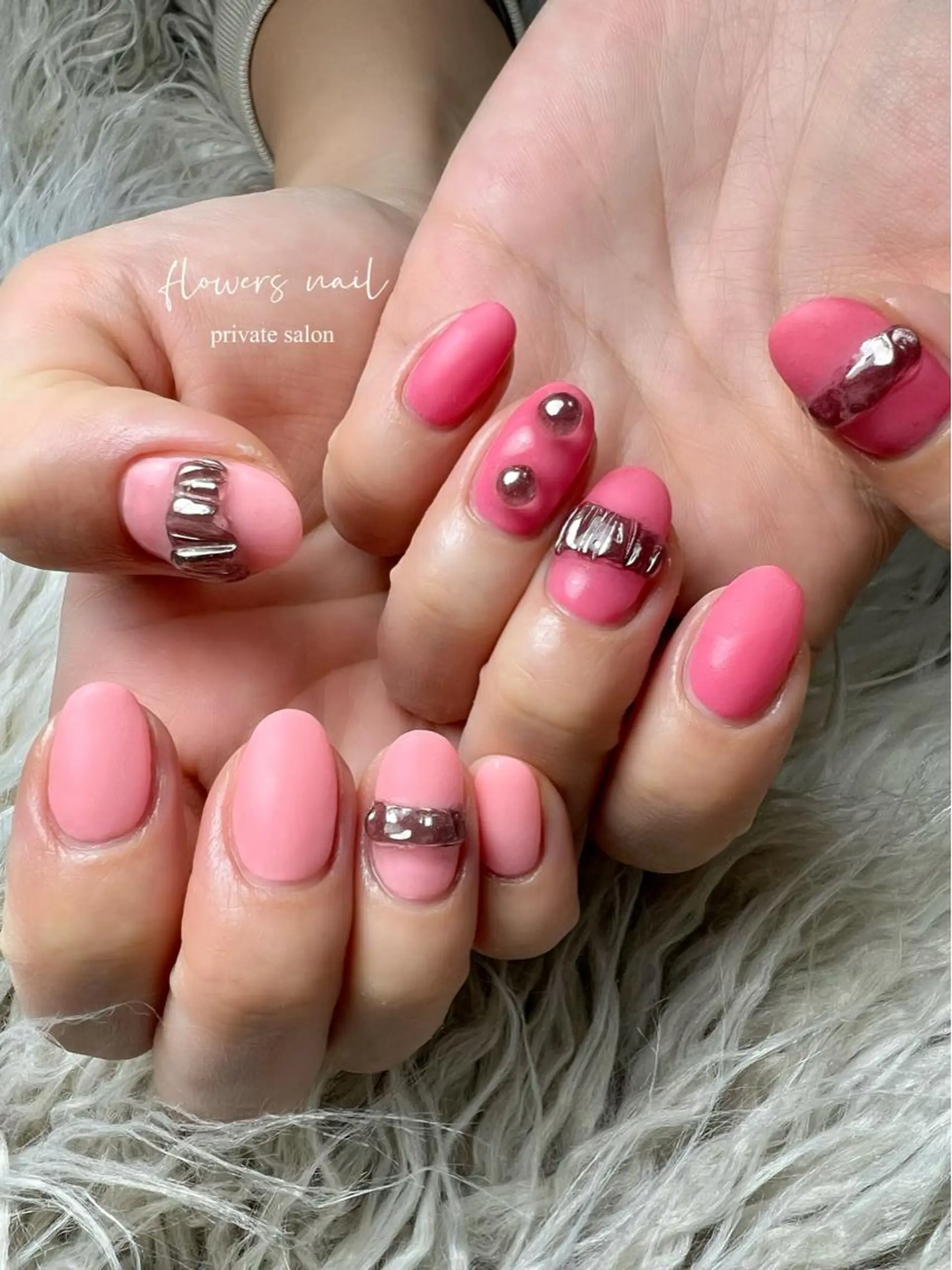 ネイル ジェルネイル マットネイル 持ち込み パラジェル ピンク ハンドネイル flowers nailのネイルデザイン