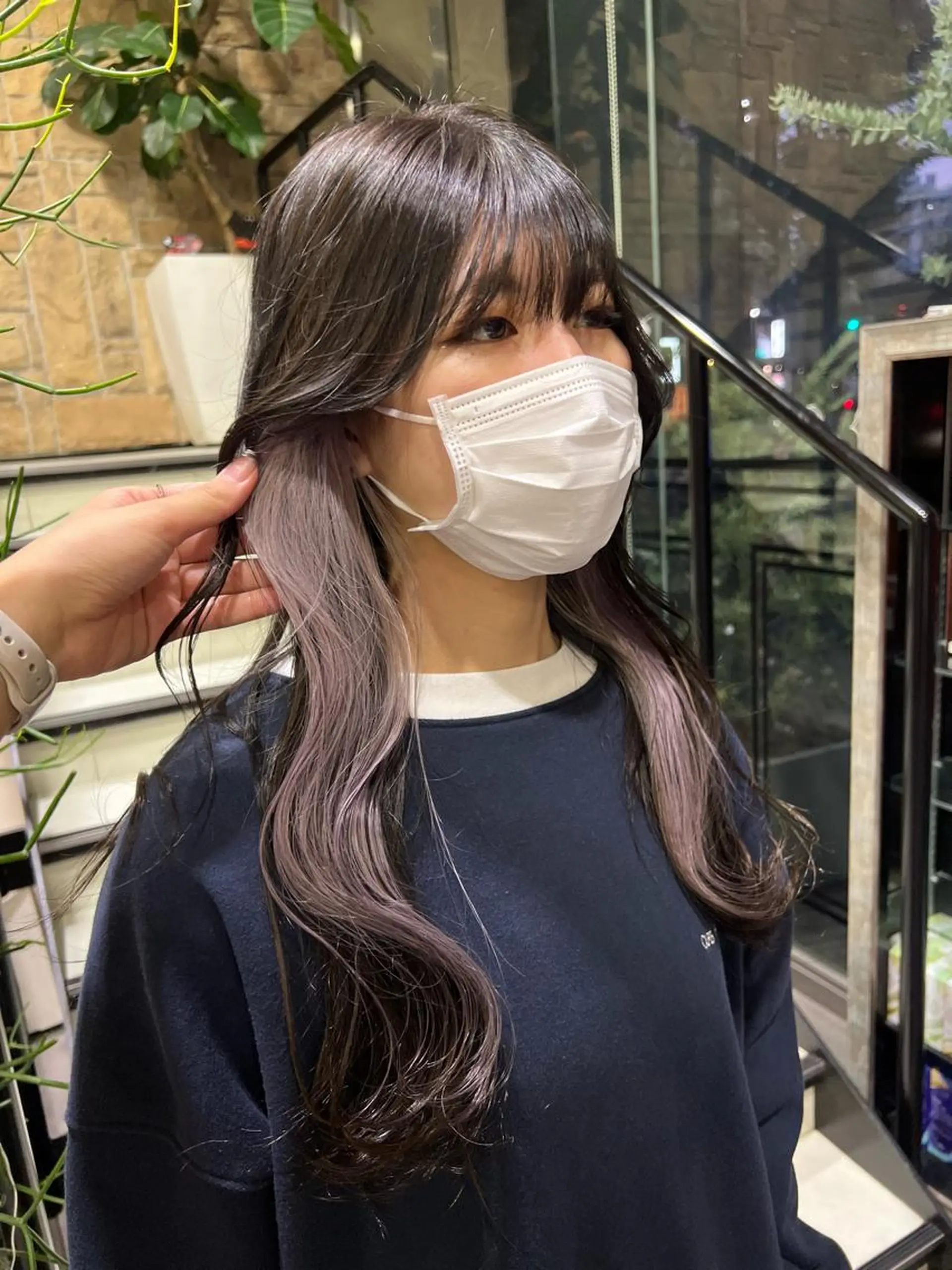 ロング カラー ヘアアレンジ グレージュ ラベンダーカラー シルバー ヘアカラー チャンモリパーマ/韓 国/Minami🦋のヘアスタイル