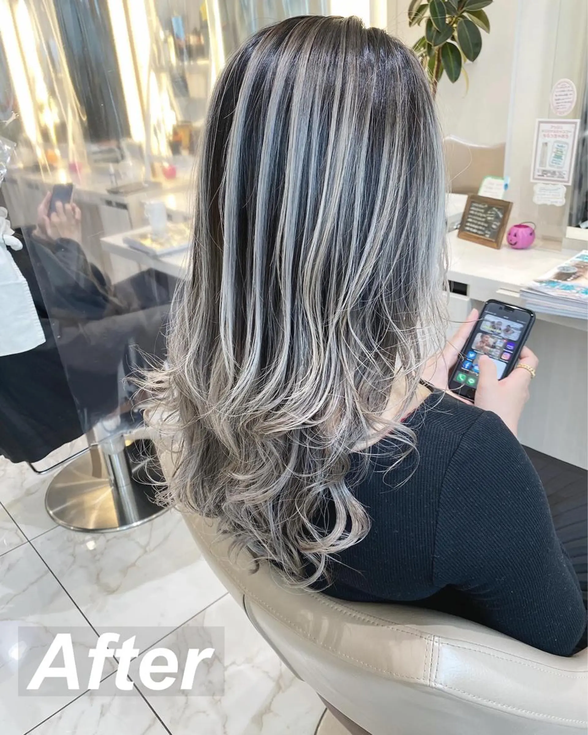 セミロング カラー バレイヤージュ ベージュカラー ホワイトベージュ レイヤーカット 山崎俊輔/髪質改善 /バレイヤージュのヘアスタイル