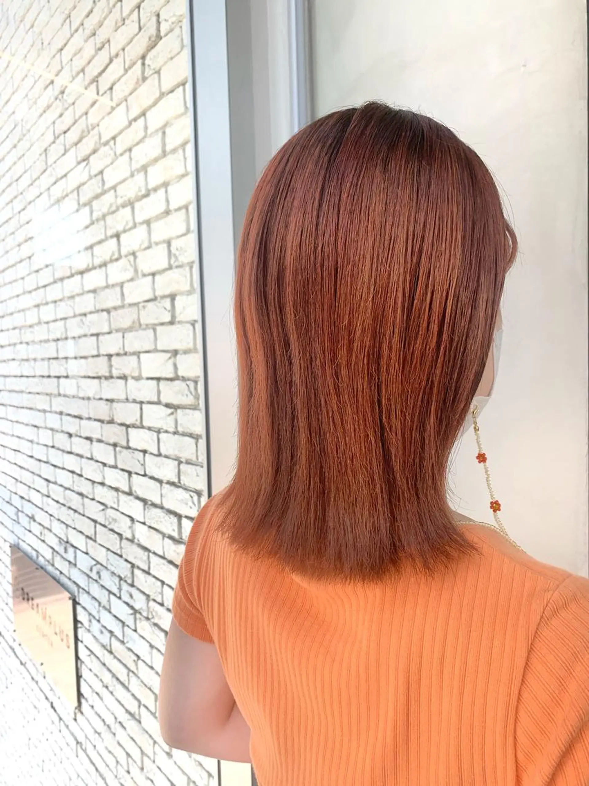 セミロング カラー アプリコットブラウン ブラウンカラー オレンジ ピンクカラー ピンクブラウン カット ヘアカラー トリートメント ヘアセット 🧡ono🧡暖色/ 切りっぱなしボブ🧡のヘアスタイル