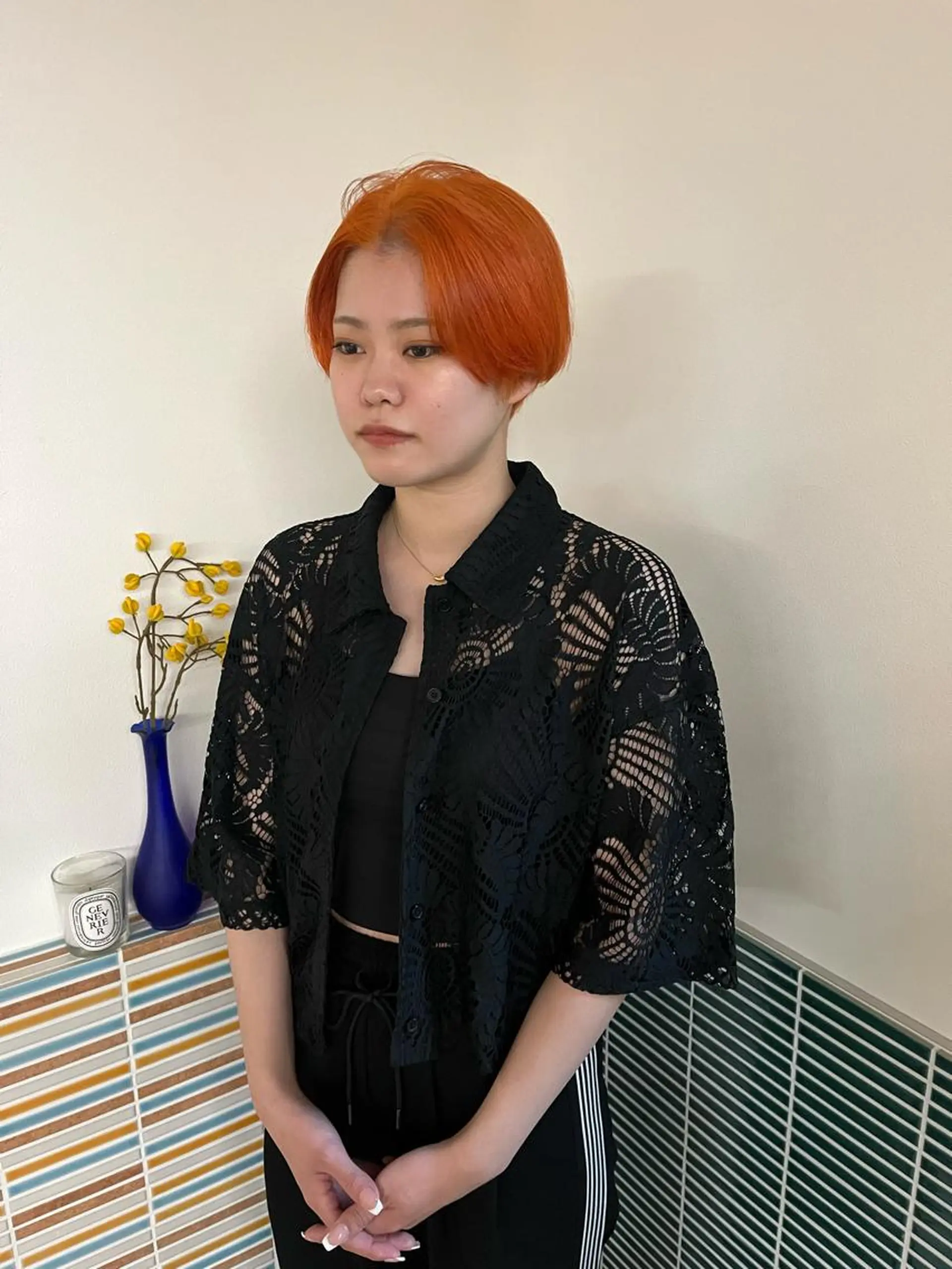 ショート カラー ブリーチ オレンジ ヘアカラー トリートメント 🩷ハイトーン透明感 レイヤー🩷ユリカのヘアスタイル
