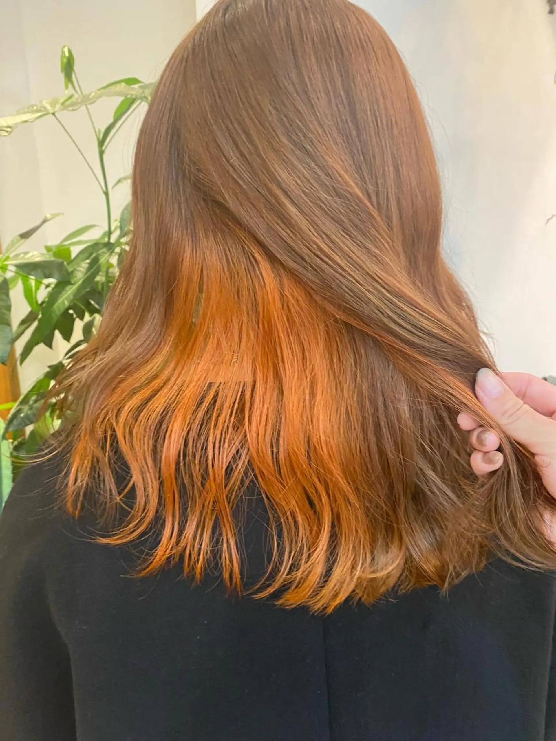 ミディアム カラー ブリーチ ブラウンカラー インナーカラー オレンジ オレンジブラウン ヘアカラー 中目黒🌼 🌼ハナのヘアスタイル