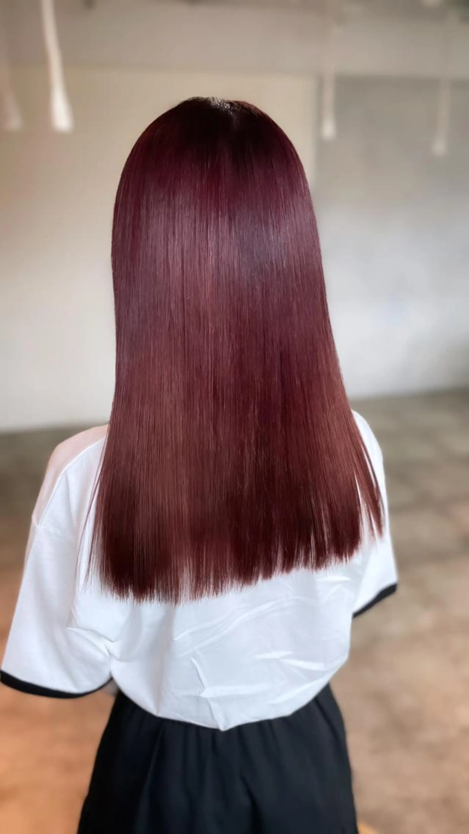 ロング カラー ケアカラー カシス ピンクカラー トリートメント カット ヘアカラー トリートメント MINAMO 韓国レイヤーのヘアスタイル