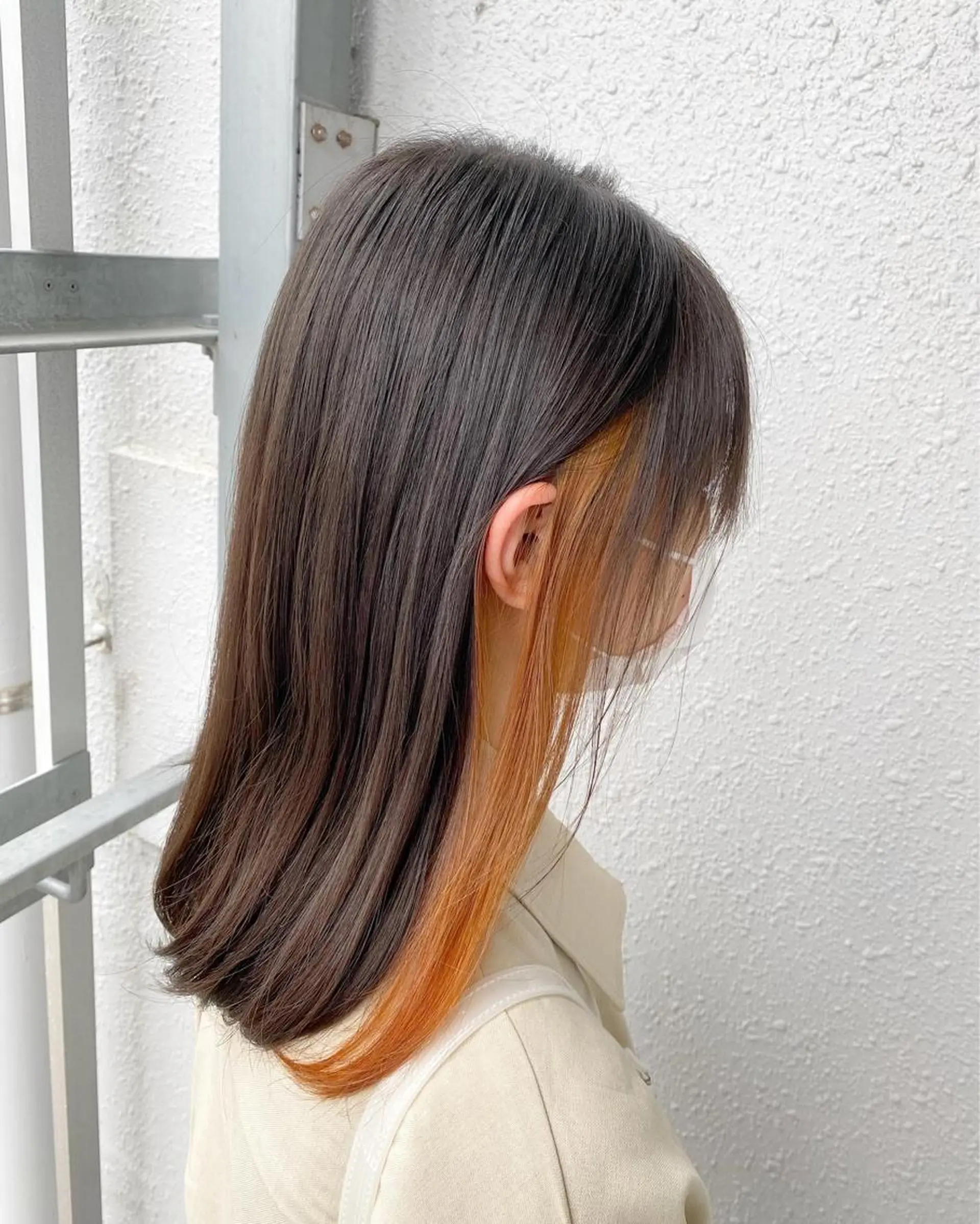 セミロング カラー ブリーチ オレンジ カット ヘアカラー トリートメント 後藤紗英/髪質改善 /オリーブベージュのヘアスタイル
