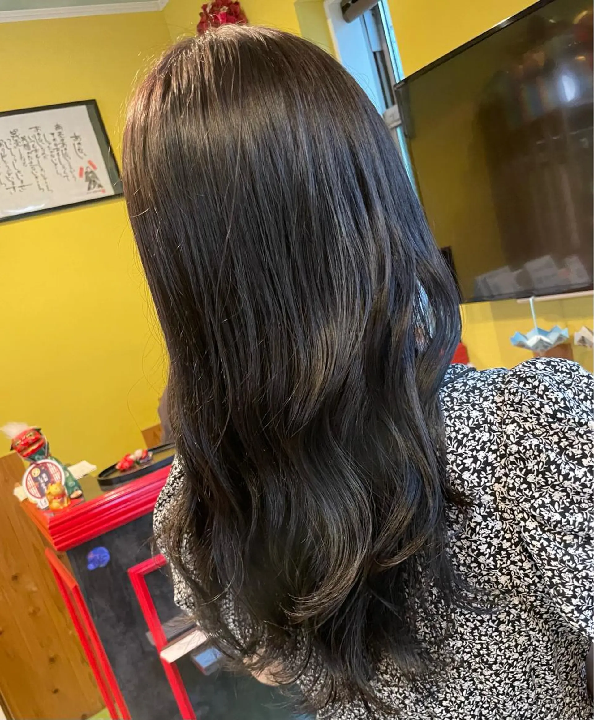 セミロング カラー 黒髪 透明感カラー トリートメント デザインカラー🏝️ 須賀汐音のヘアスタイル