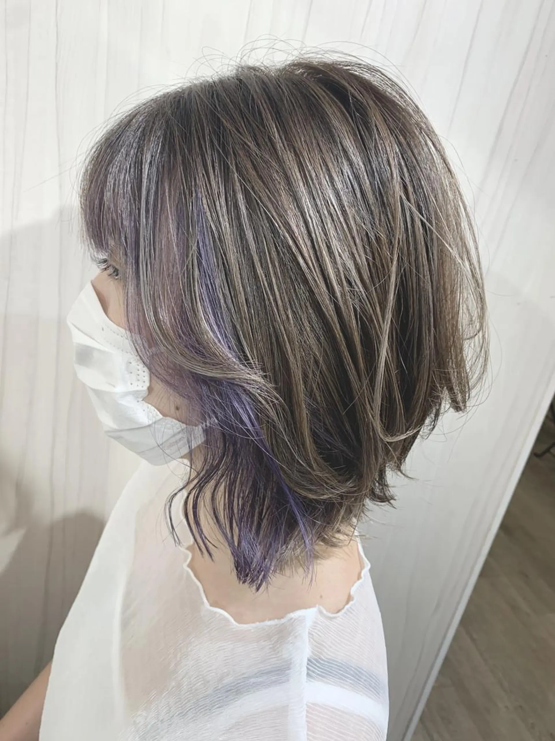 パーマ カラー メンズ セミロング 嶋村夏実🌼レイヤー 🌸白髪ぼかしのヘアスタイル