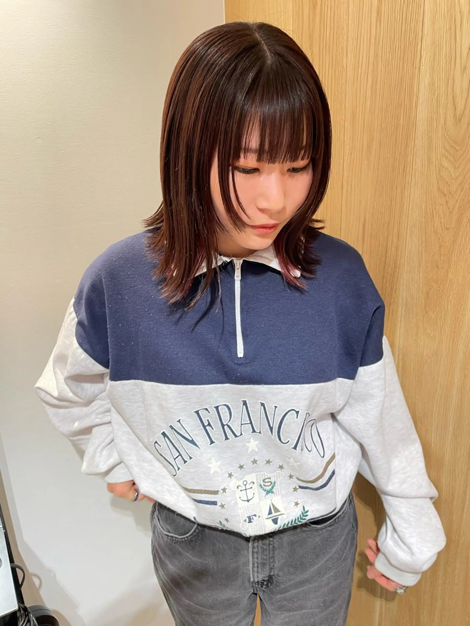 ミディアム カラー 顔まわりレイヤー レイヤーカット iet.所属・ウルフ/ボブ/耳ツボ ジュエリー◎ricoのヘアスタイル