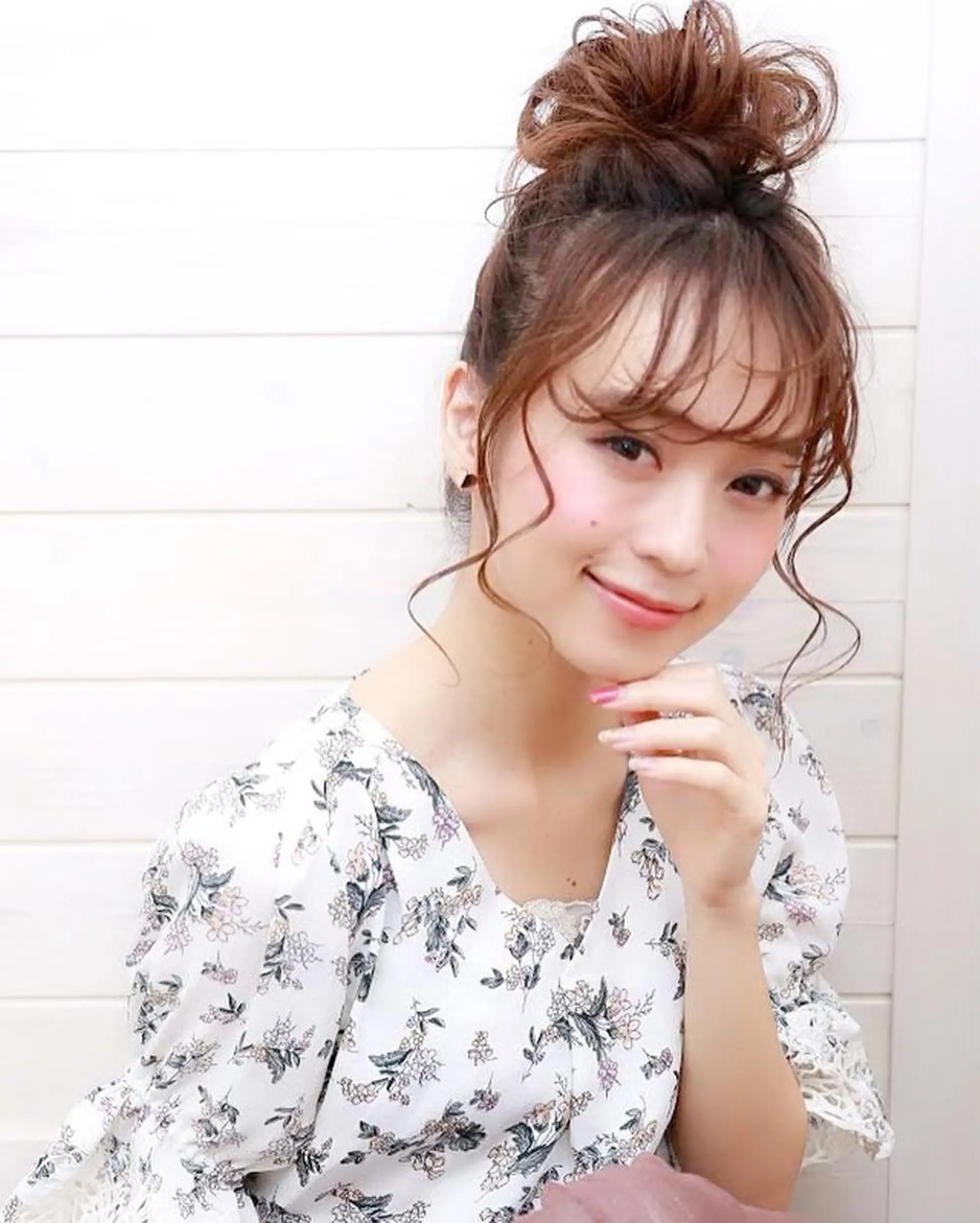 ミディアム カラー パーマ ヘアアレンジ お団子ヘア トップスタイリスト 藤原 純のヘアスタイル