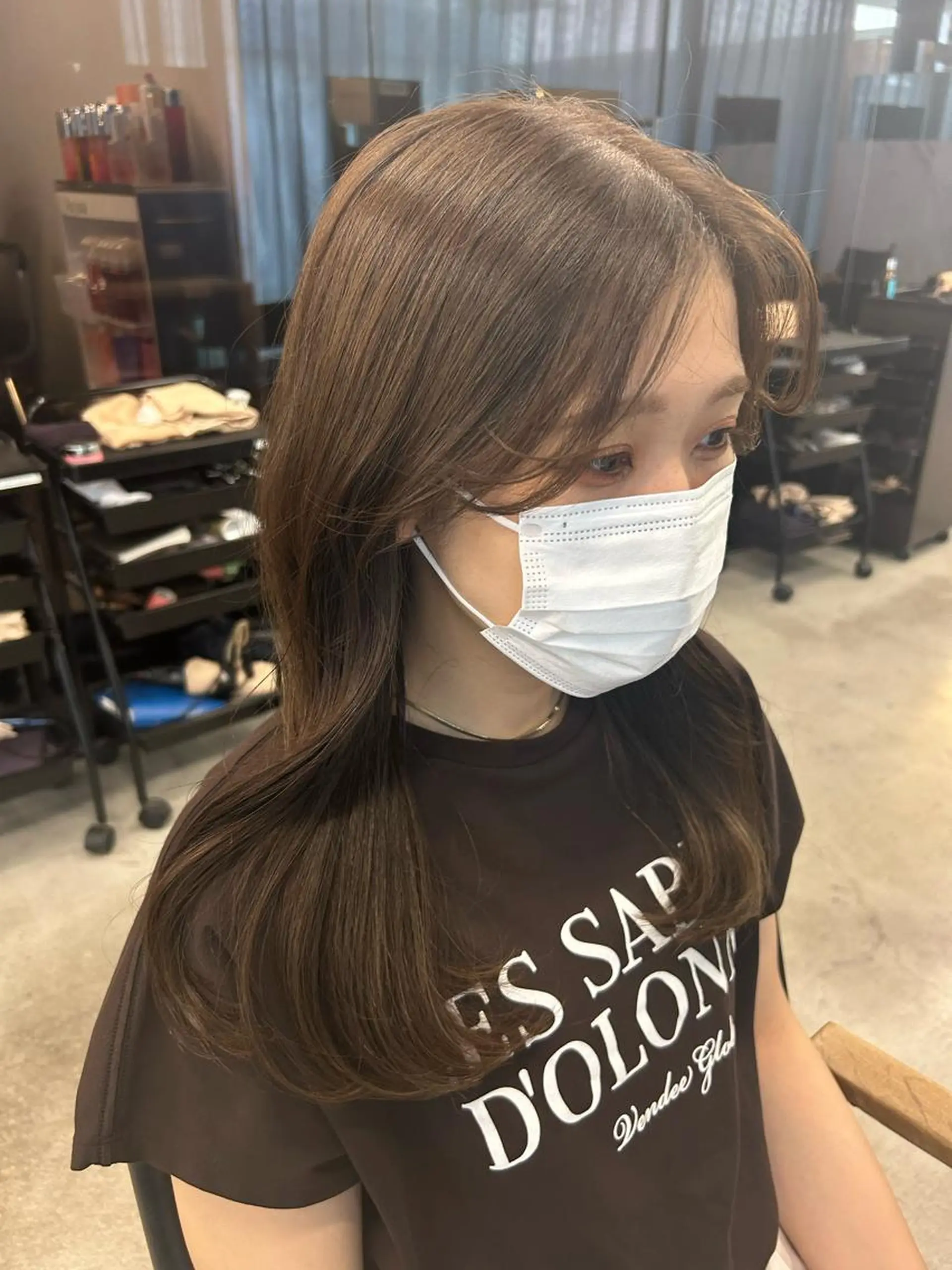 セミロング 女性らしいモテヘア 韓国ヘアhikariのヘアスタイル