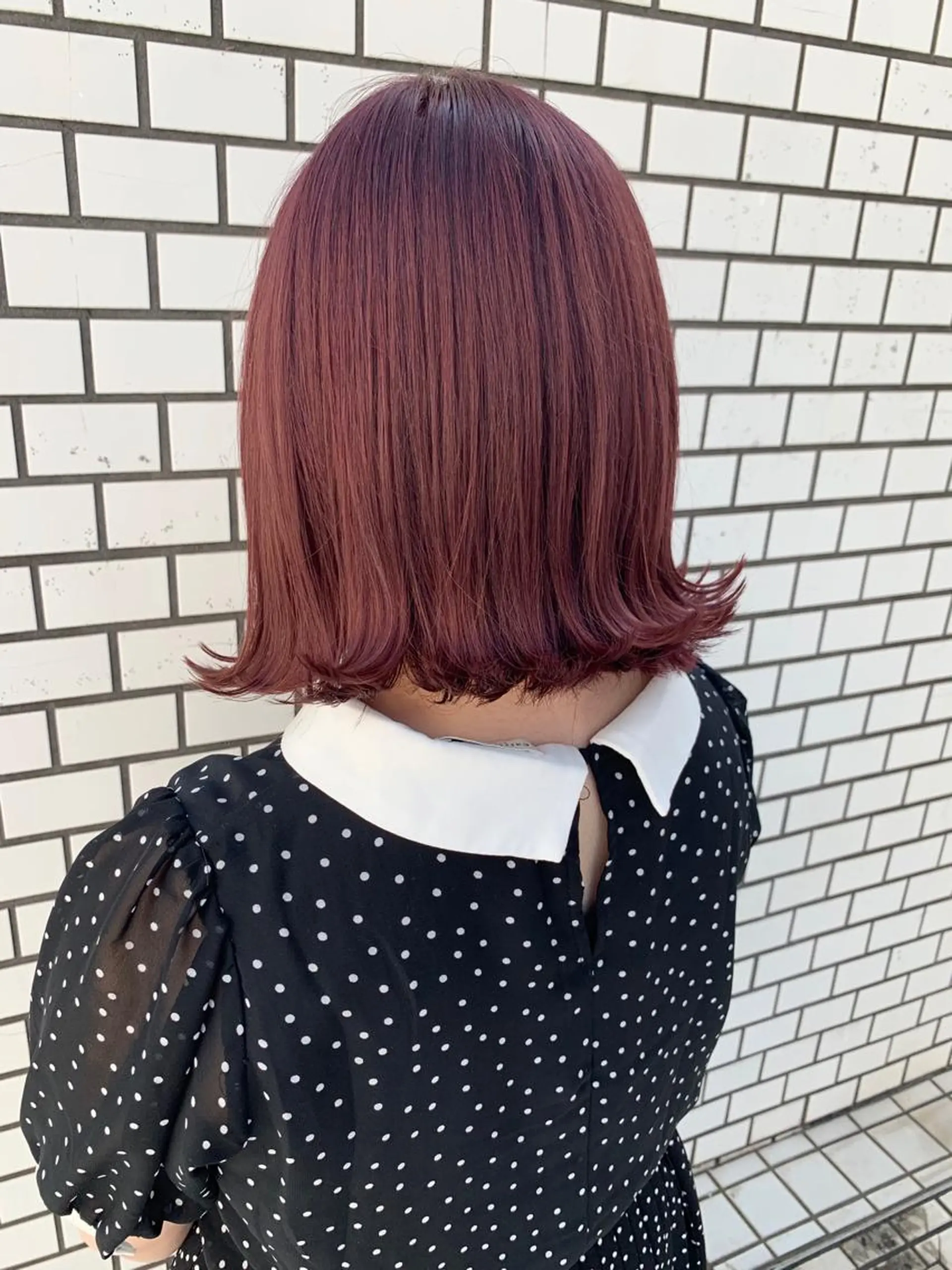 ミディアム カラー カシス ピンクカラー ヘアカラー トリートメント 映える顔周りカット ♥️韓国ヘア"ちぇるのヘアスタイル
