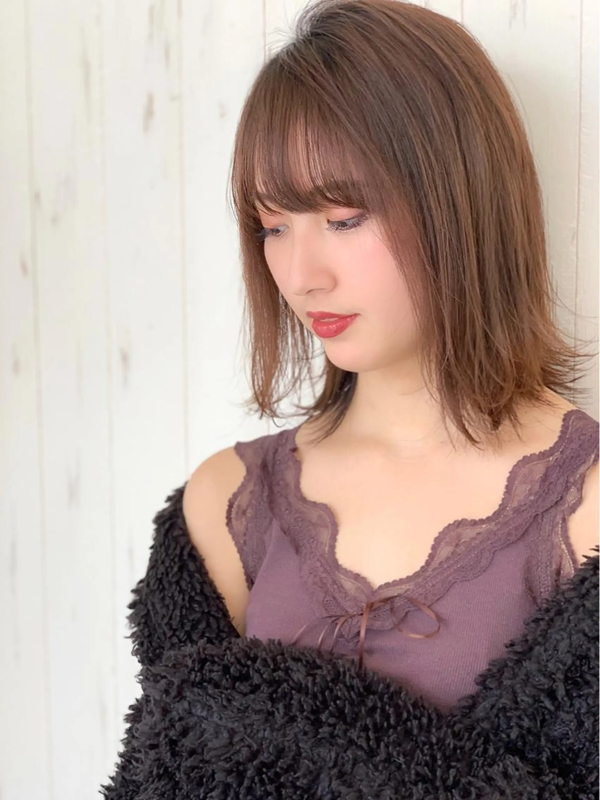 ミディアム カラー 切りっぱなしボブ ボブ ダメージレスカラー /透明感カラー 上長のヘアスタイル