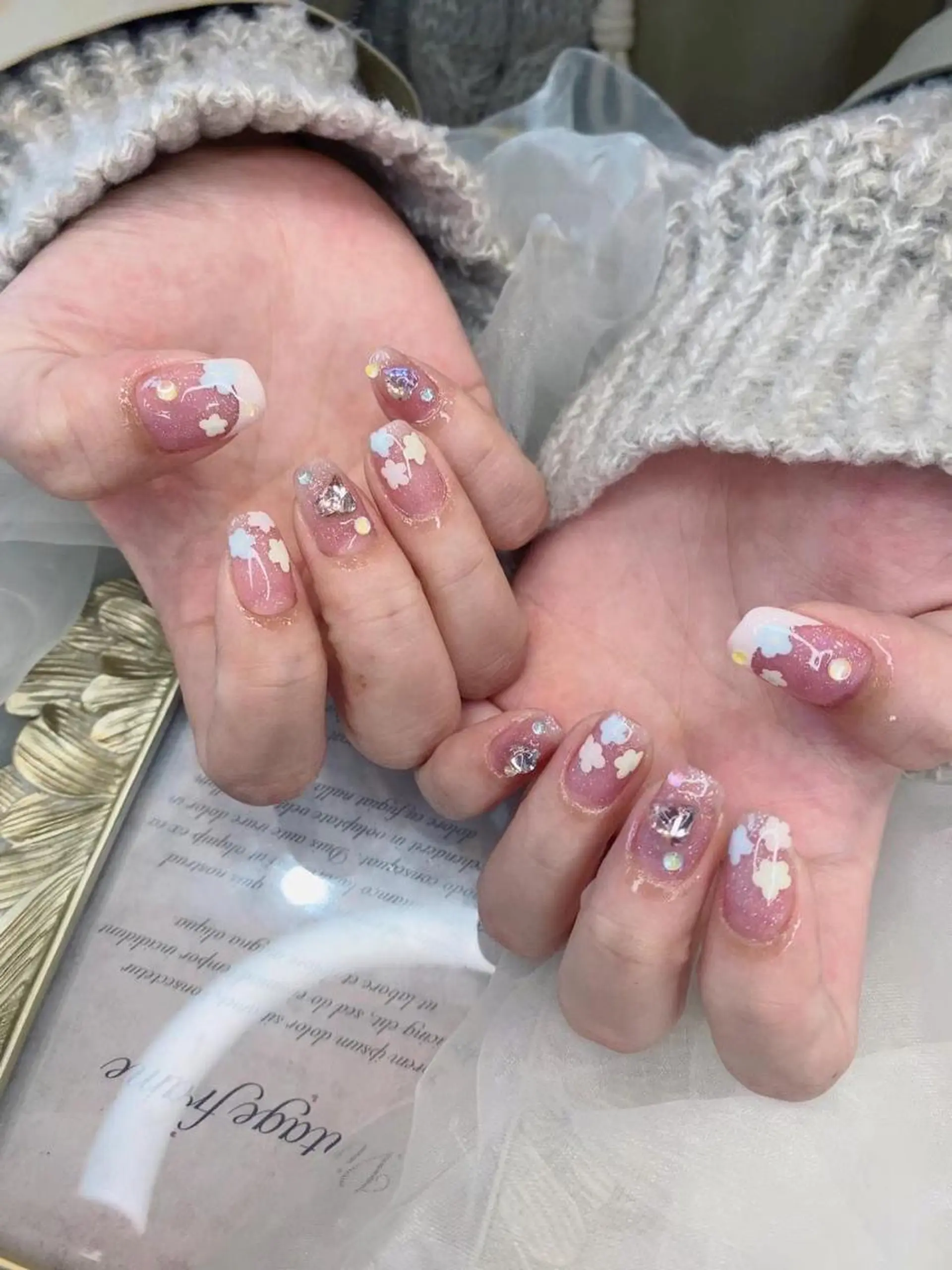ネイル フラワーネイル フレンチネイル ハート ラメ(グリッター) ピンク My nail所属・babarla Nailのネイルデザイン