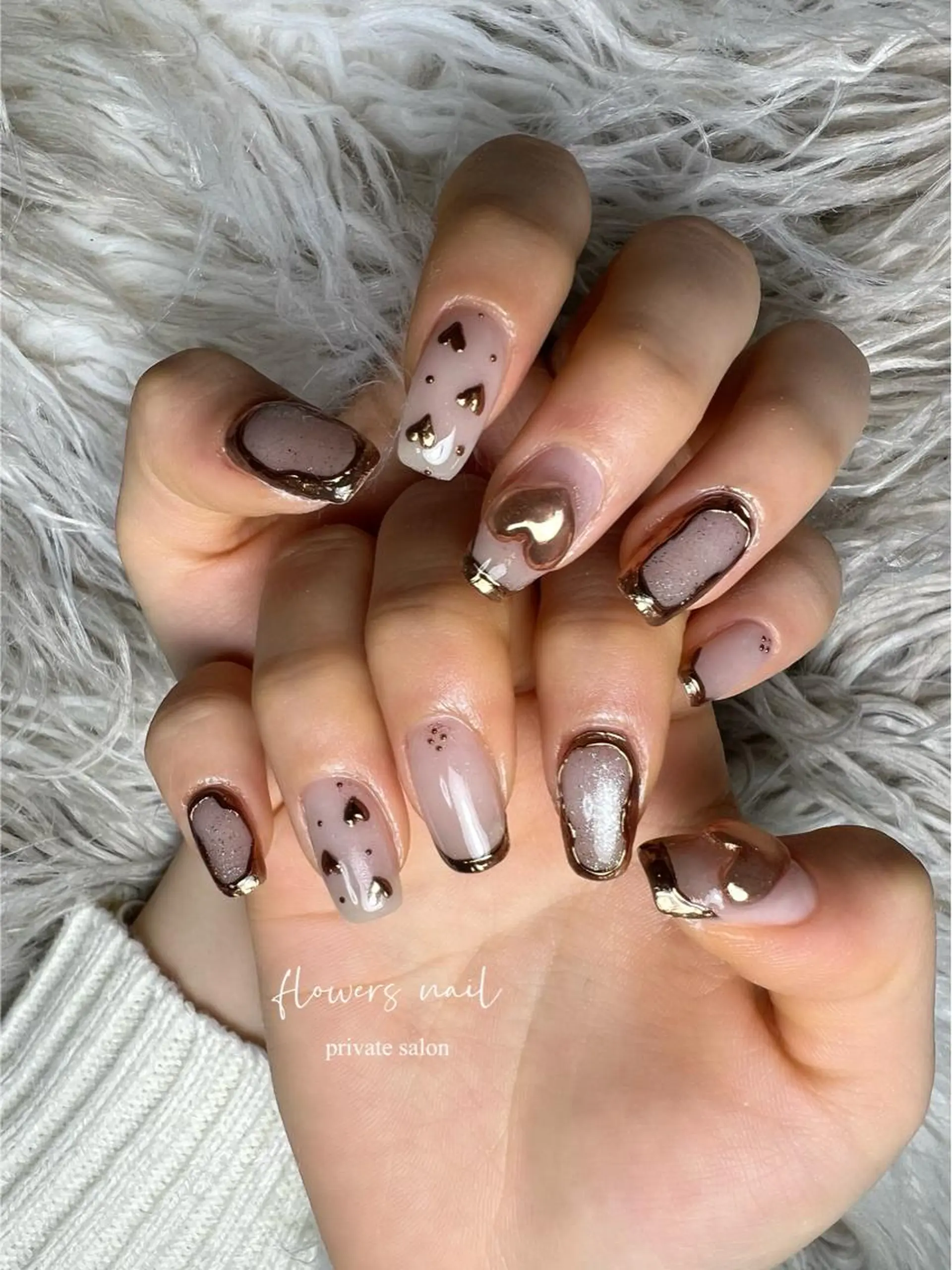ネイル ジェルネイル ハート ミラーネイル 持ち込み パラジェル ハンドネイル flowers nailのネイルデザイン