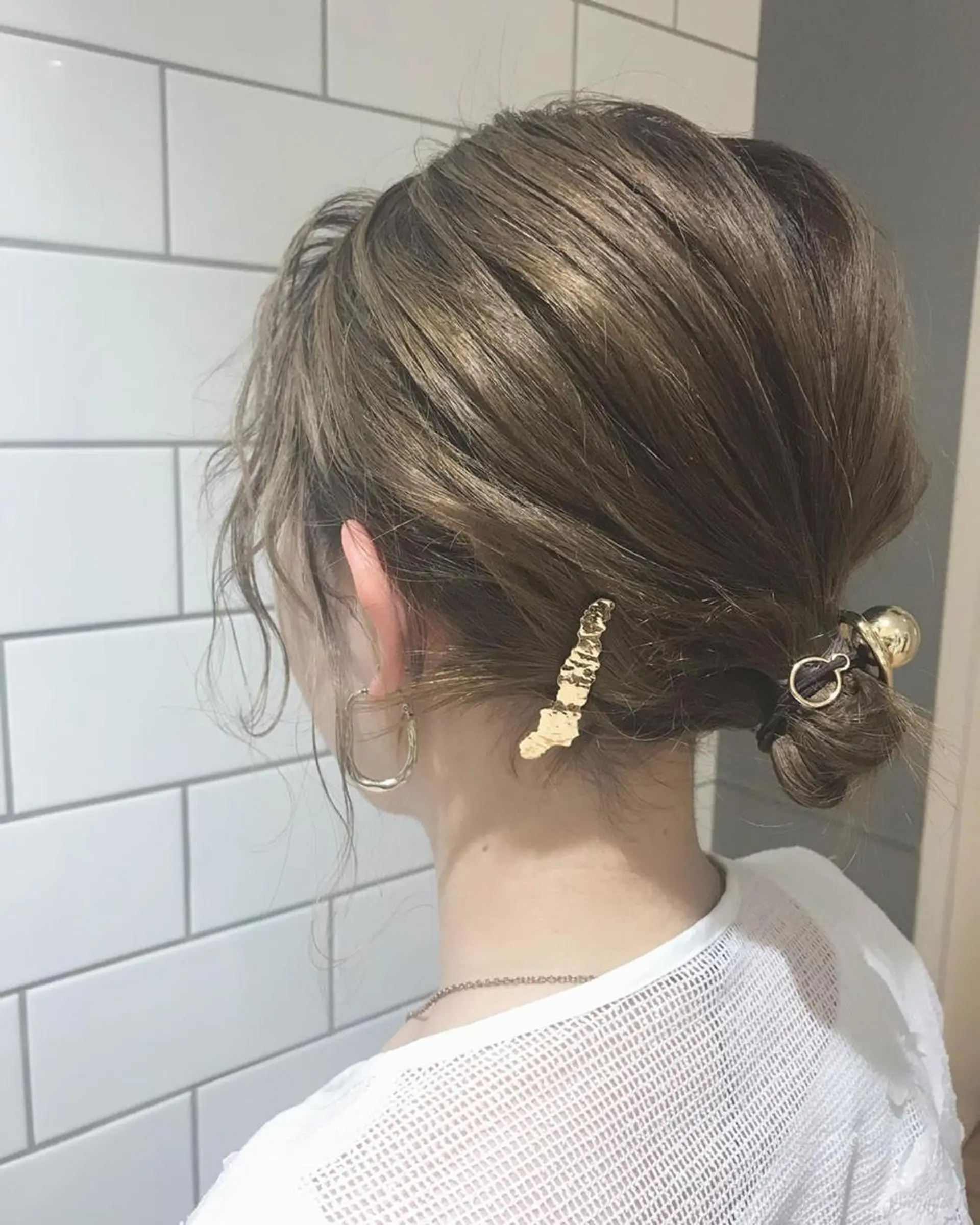 セミロング お団子ヘア ボブ くせ毛 小顔カット 🥛洒落髪小顔cut なら龍崎🥛のヘアスタイル