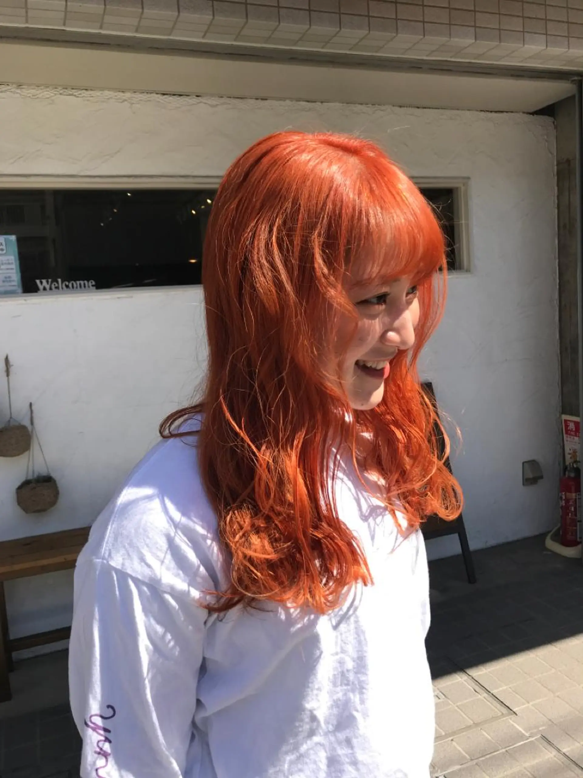 セミロング カラー オレンジ ヘアカラー ヘッドスパ 正分 真美のヘアスタイル
