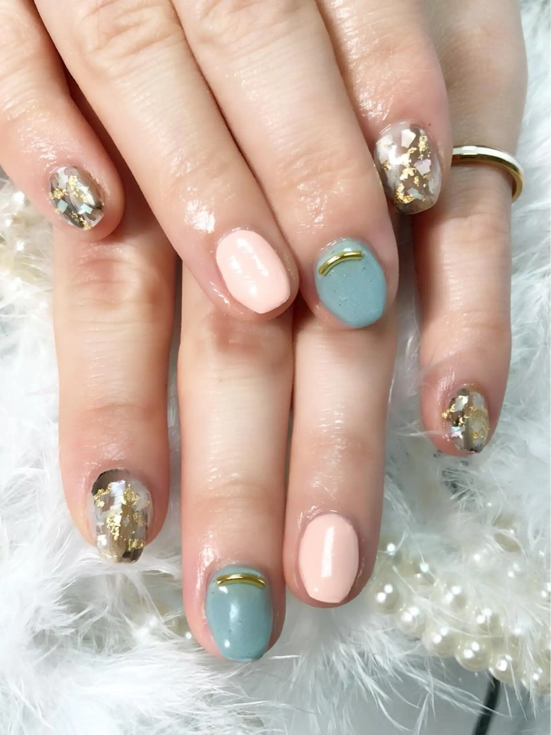 ショート ネイル 大理石ネイル(マーブル) ピンク シンプルネイル ハンドネイル CITRAtotal beautyのネイルデザイン