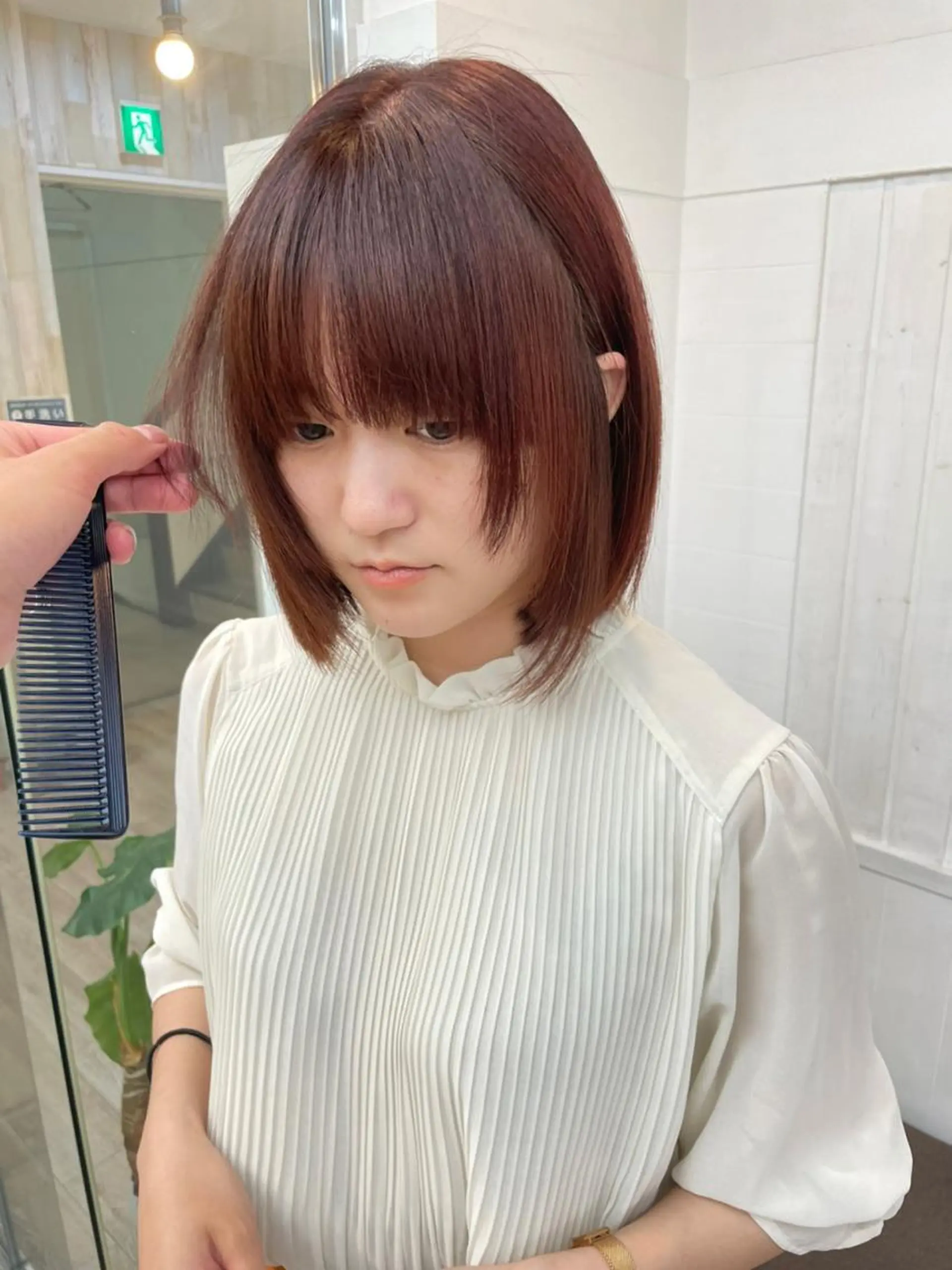 ミディアム アッシュ ミストバング パープルカラー ボブ デート カット ヘアカラー トリートメント N° anfeel 渋谷🪞🫧のヘアスタイル