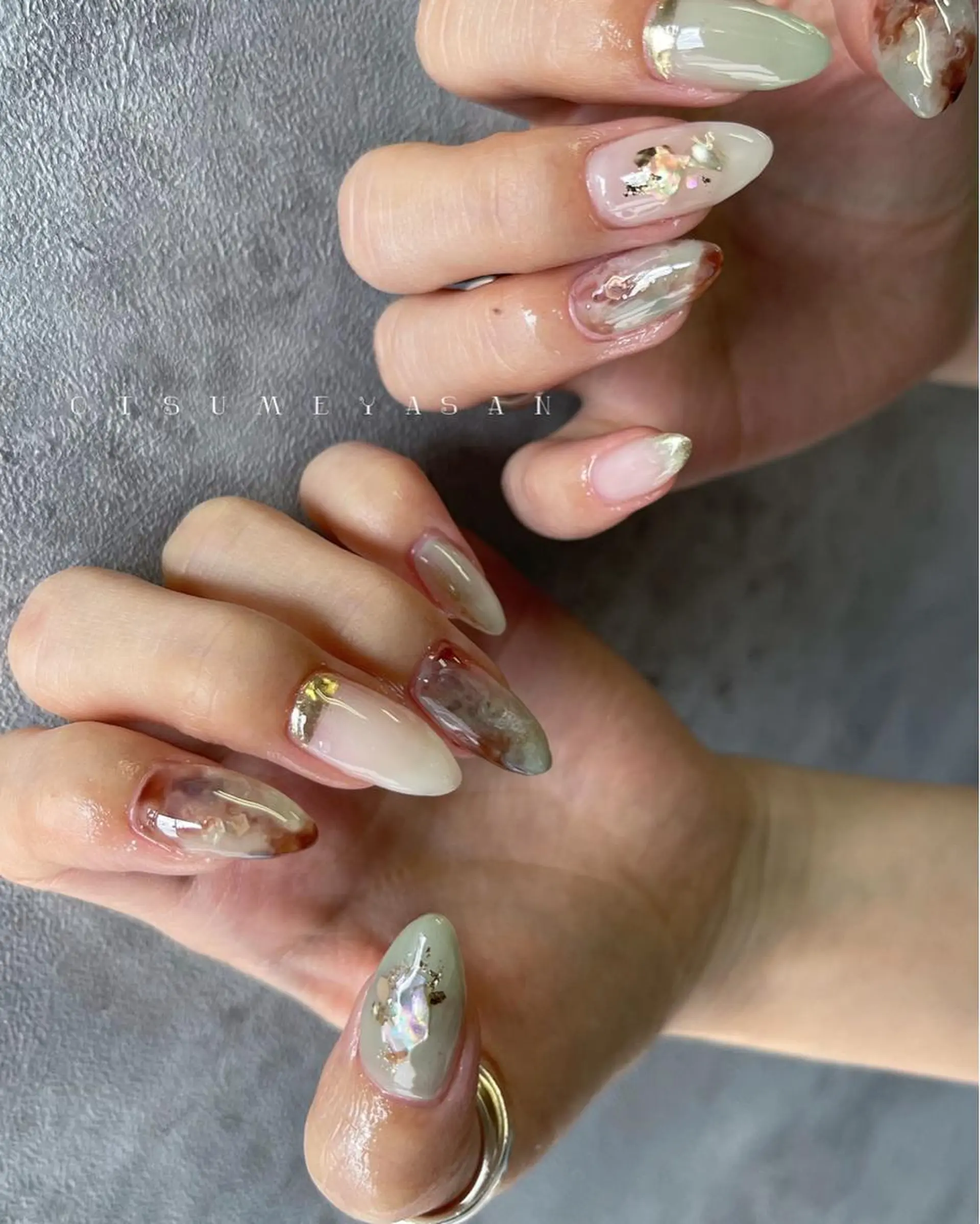 ネイル ブルー グリーン 韓国ネイル 大理石ネイル(マーブル) ニュアンスネイル otsumeyasan所属・わたなべ ちかのネイルデザイン