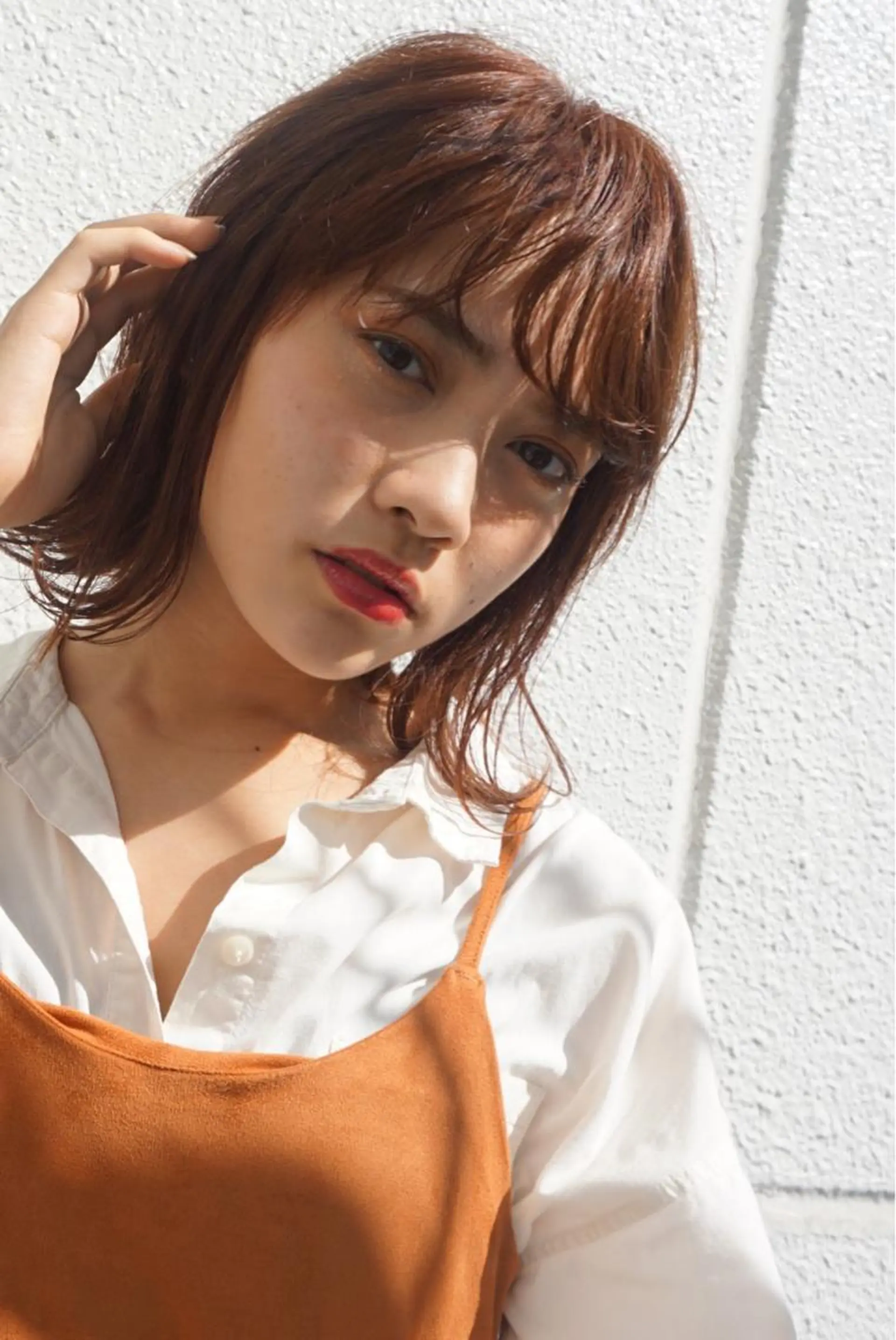 ミディアム カラー パーマ ヘアアレンジ ボルドーカラー オレンジ レッドカラー ボブ 小顔カット 美艶ボブ 石井一成のヘアスタイル