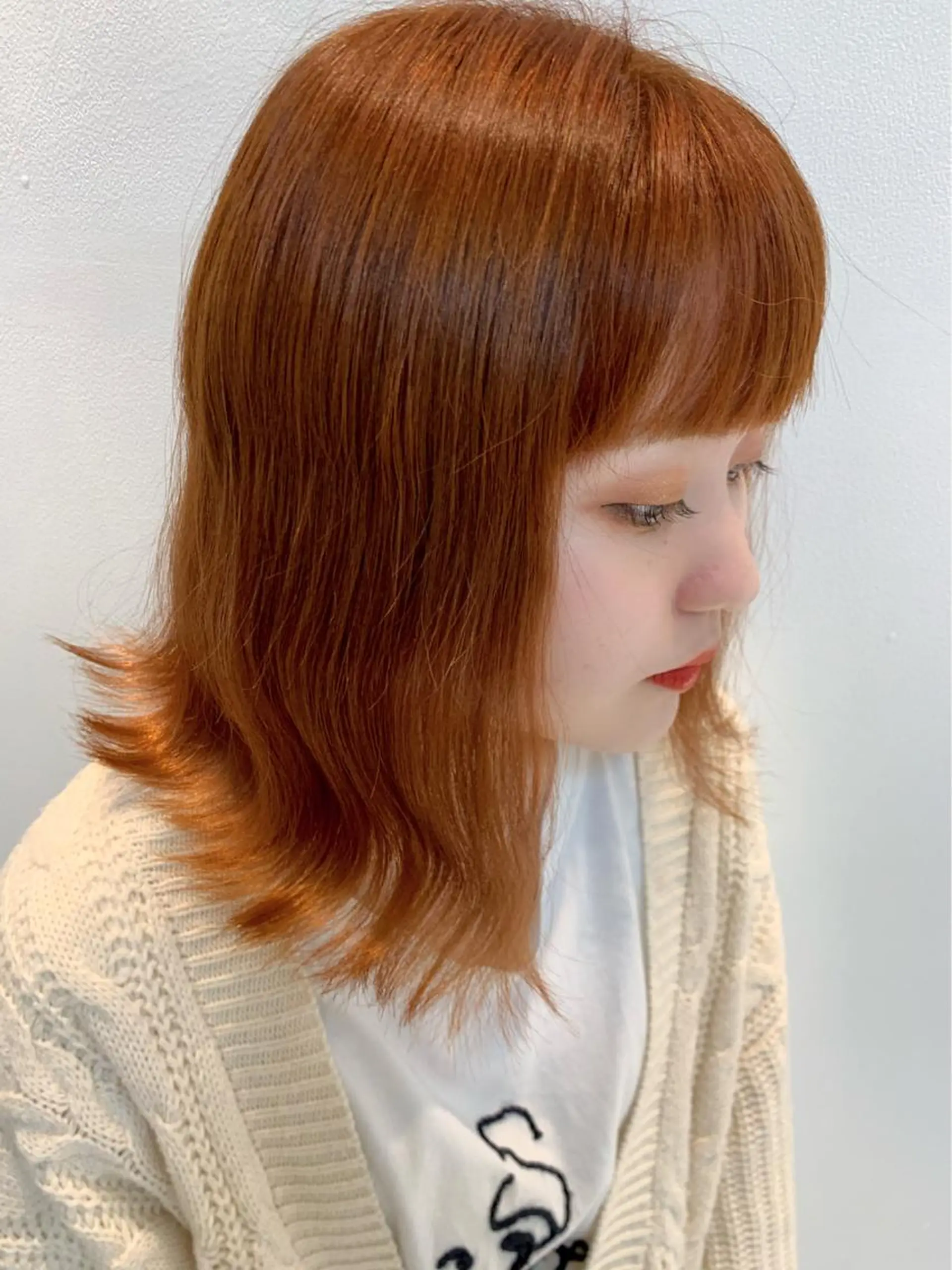 ミディアム カラー ブリーチ ブリーチなしカラー オレンジ 韓国ヘア特化🇰🇷 心斎橋【ユリカ】のヘアスタイル