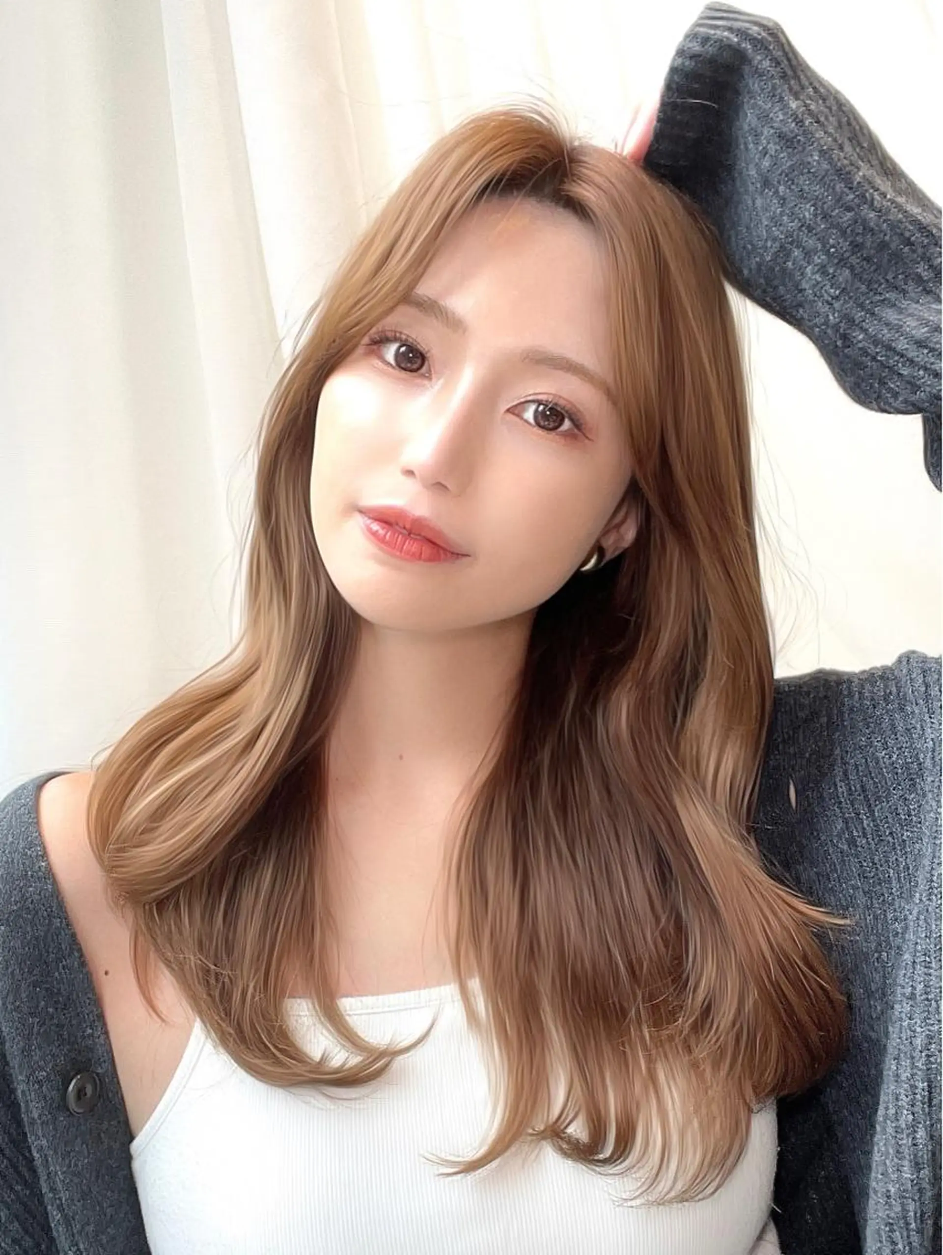 セミロング カラー エギョモリ 顔まわりレイヤー 顔周りカット ヨシンモリ 韓国風ヘア 顔周り特化/韓国ヘア /レイヤー/吉野幸大のヘアスタイル