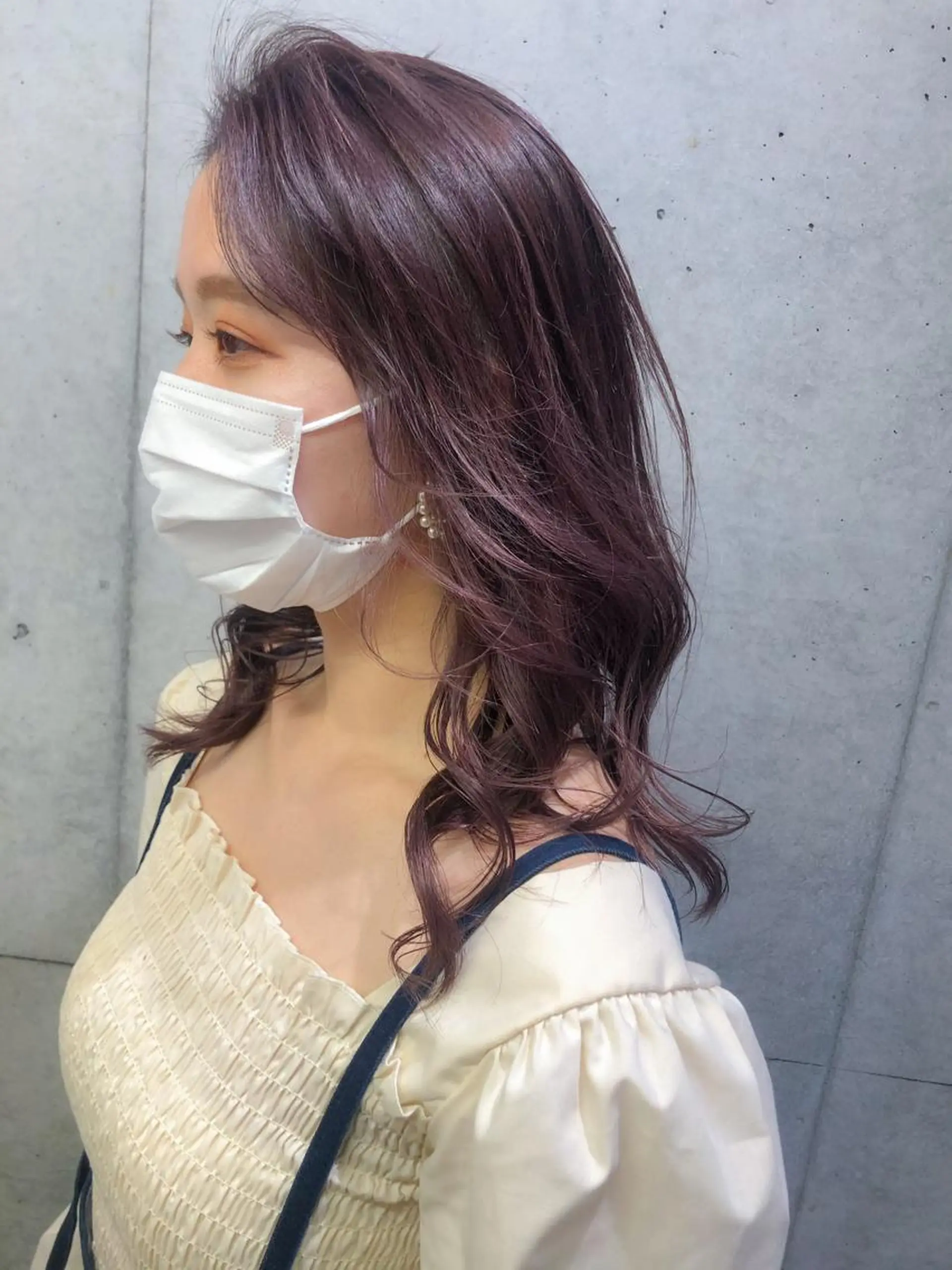 セミロング カラー ヘアアレンジ ピンクカラー ピンクパープル パープルカラー rii-🩰 トレンド韓国ヘアのヘアスタイル